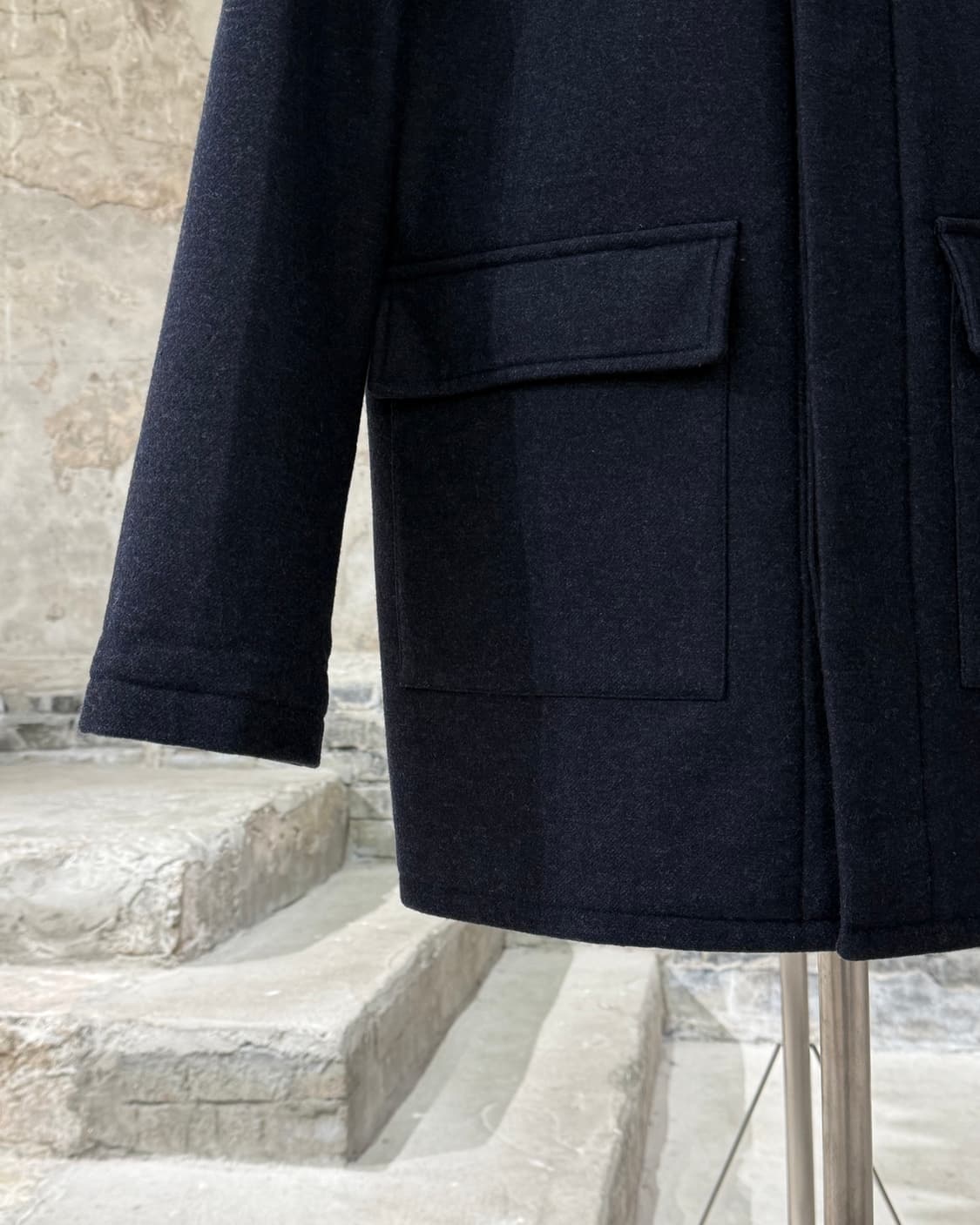 아페쎄 딥 네이비 히든 버튼 울 후디 코트 상품이미지4