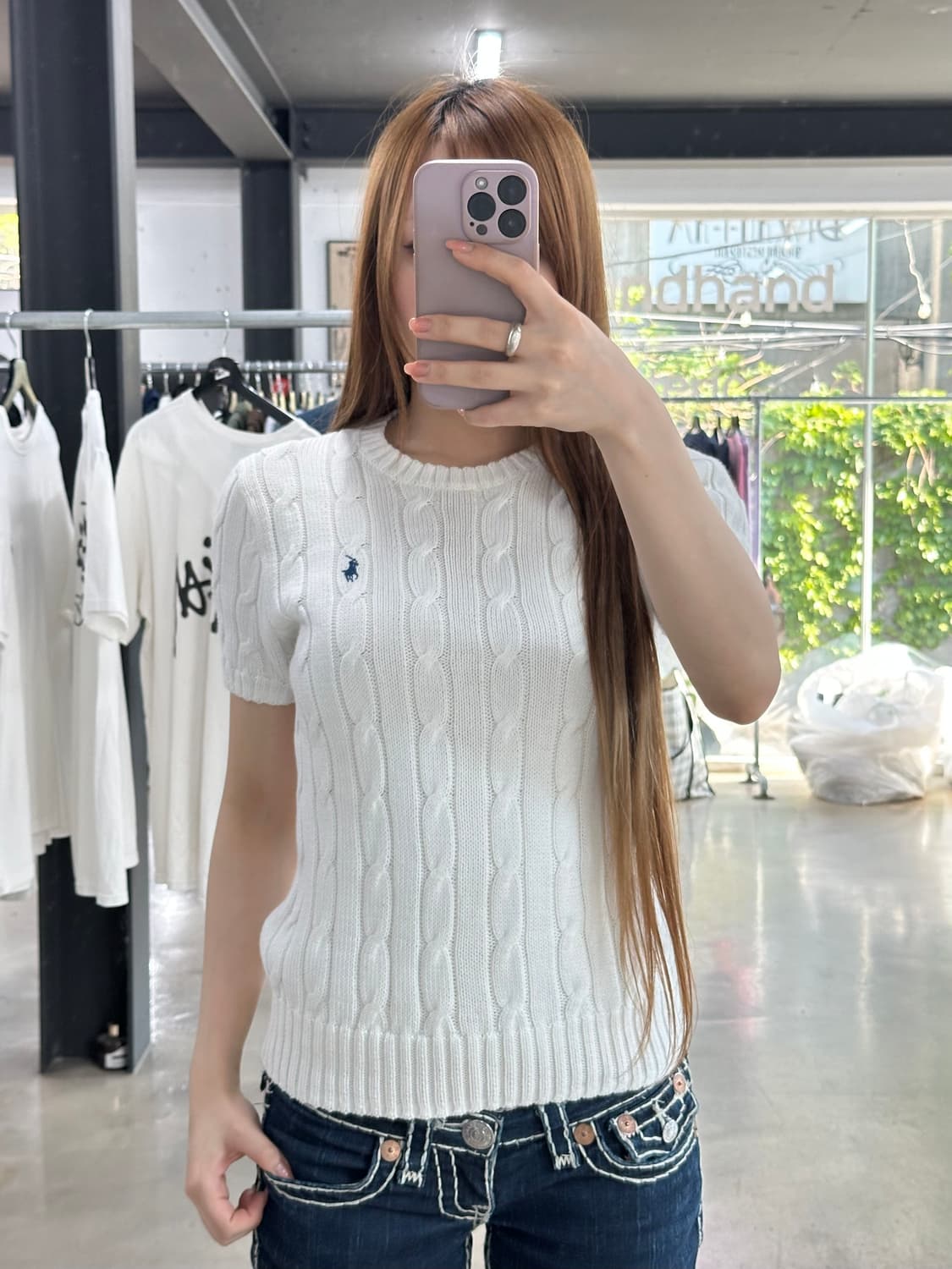 폴로 큐알텍 피마코튼 꽈배기 케이블 반팔니트 상품이미지1