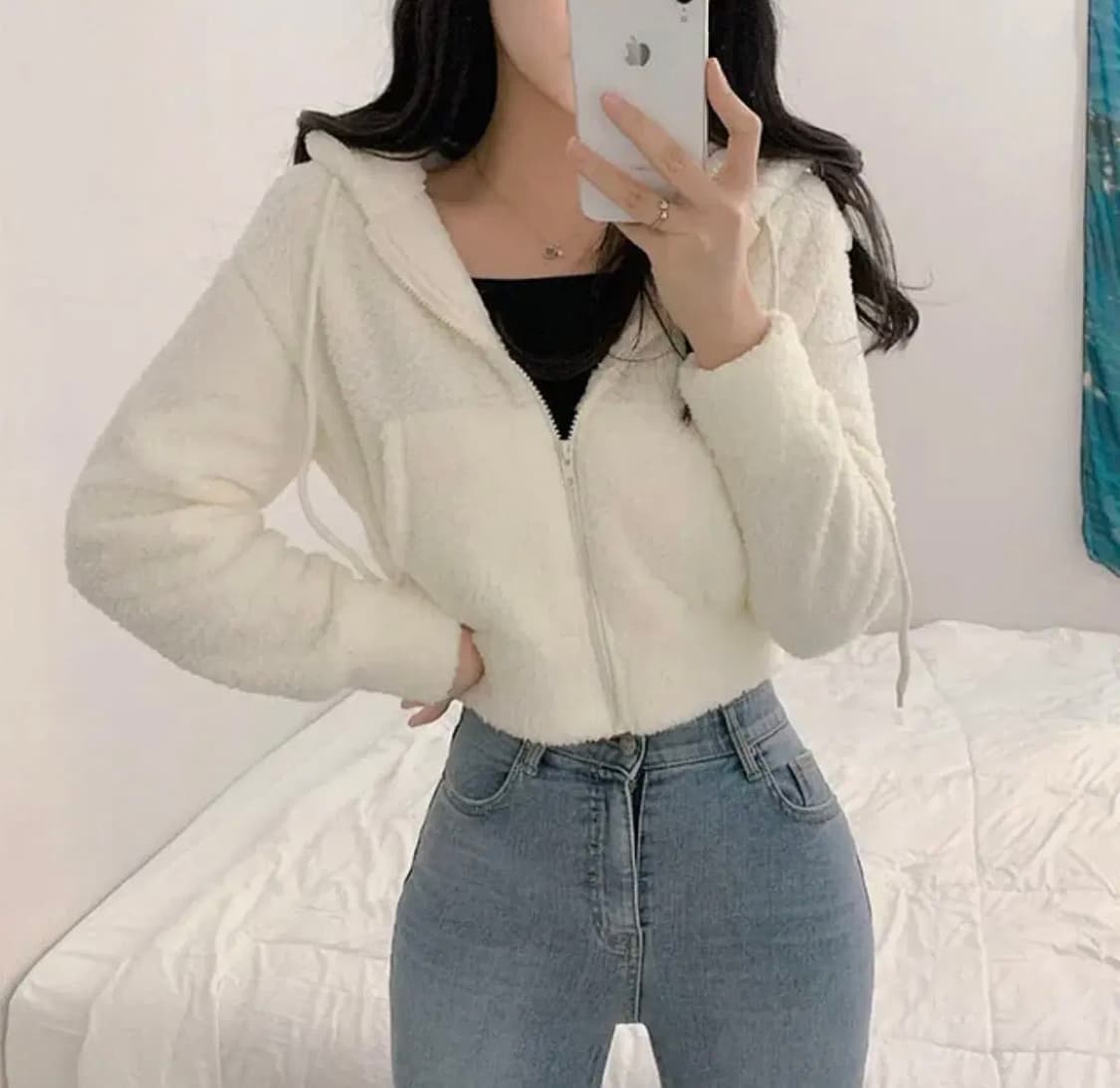 뽀글이 양털 크롭 후드 집업 상품이미지2