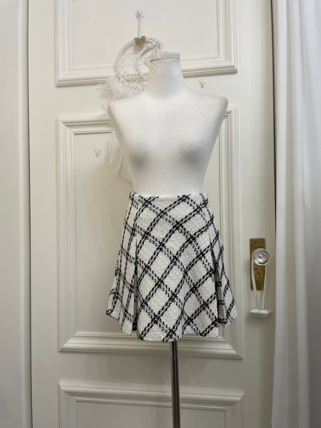ivory black check glitter tweed flare mi 상품이미지1