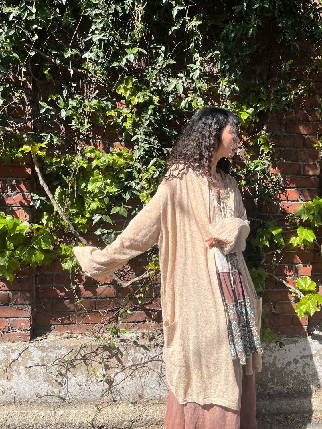 오트밀 베이지 니트 그물 가디건 상품이미지3