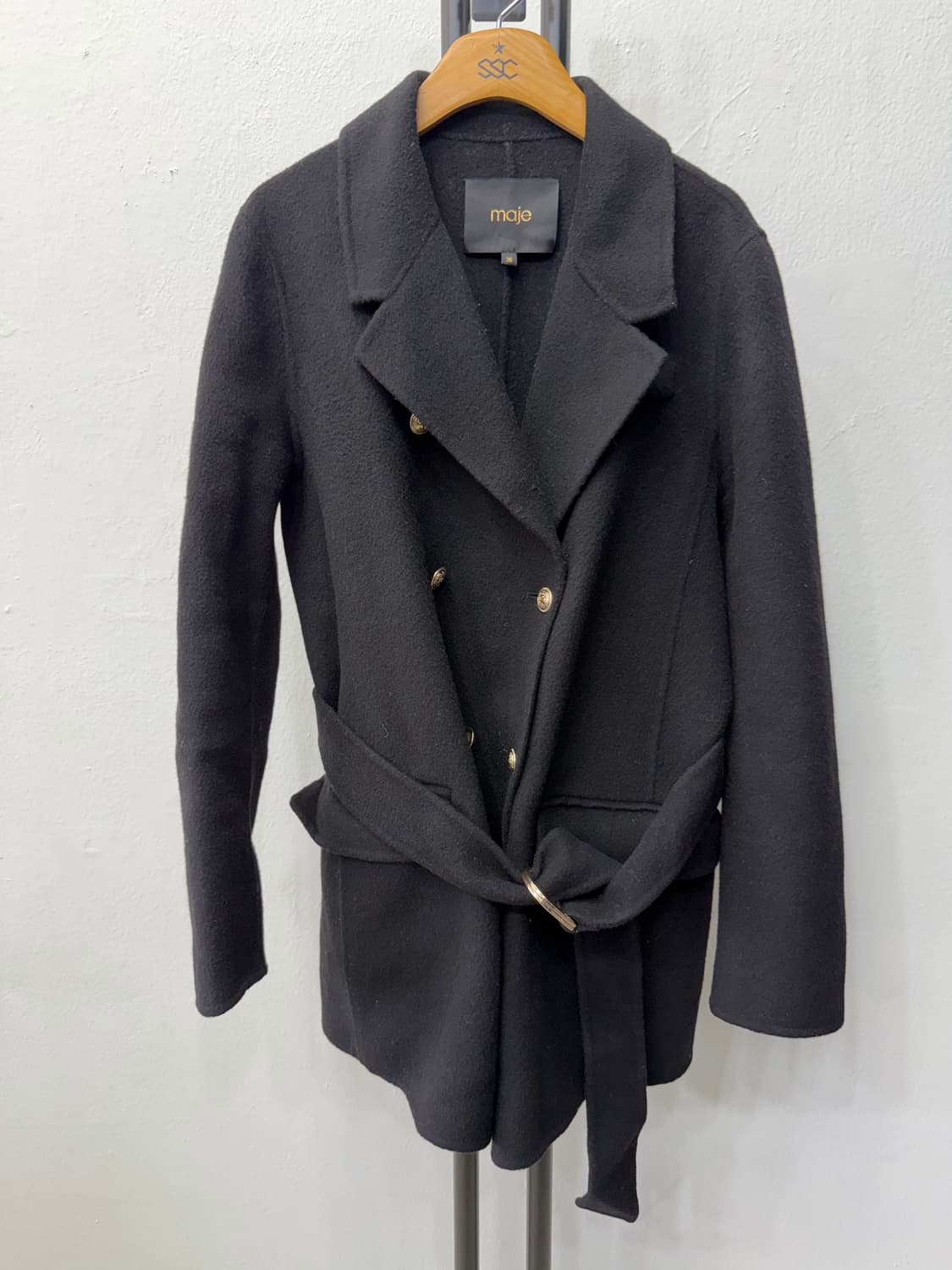정품) 마쥬 블랙 벨티드 코트 36 상품이미지1