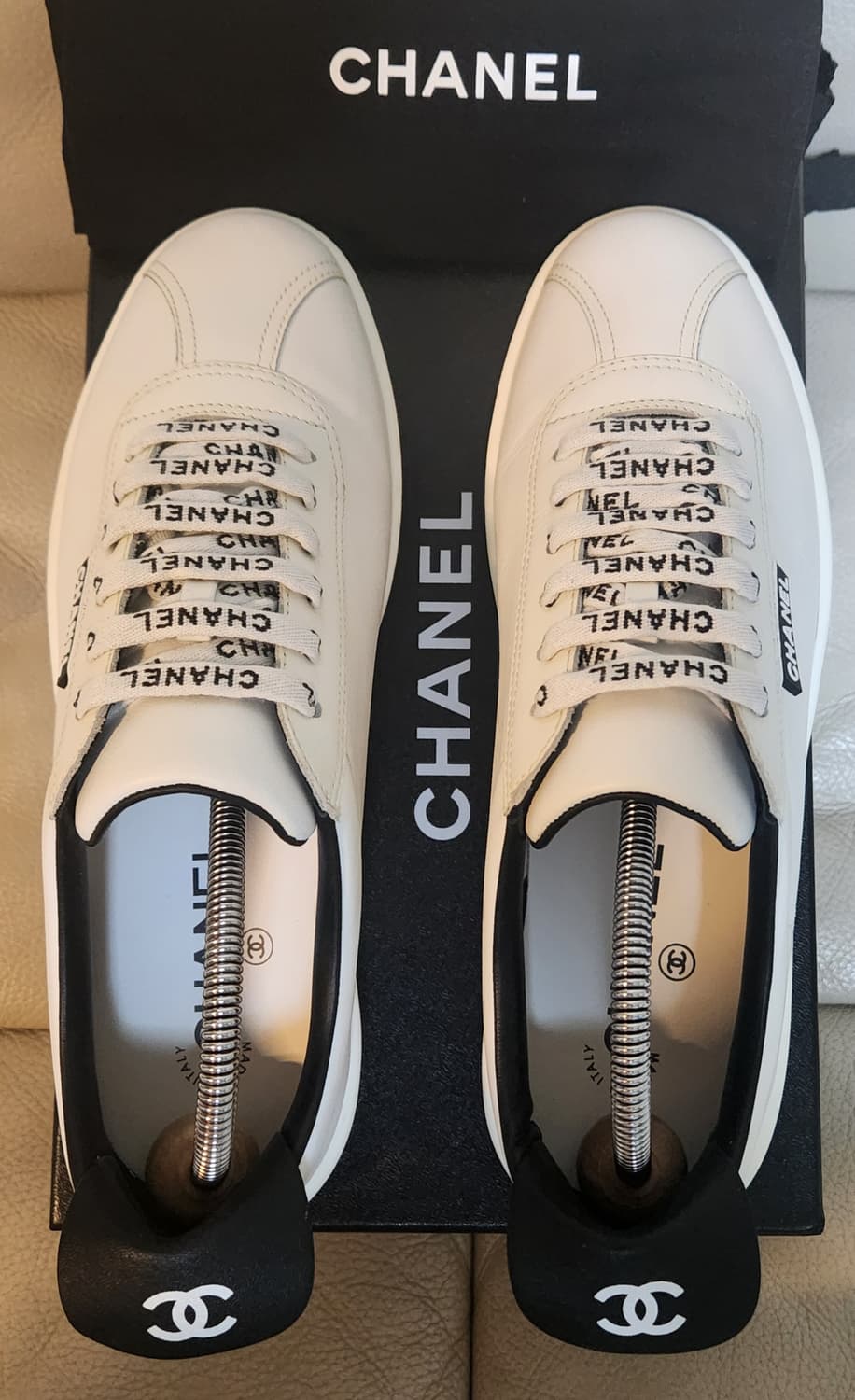 [정품] 샤넬 스니커즈 운동화 카프스킨 테니스화 슈레이스 화이트 38.5 상품이미지2