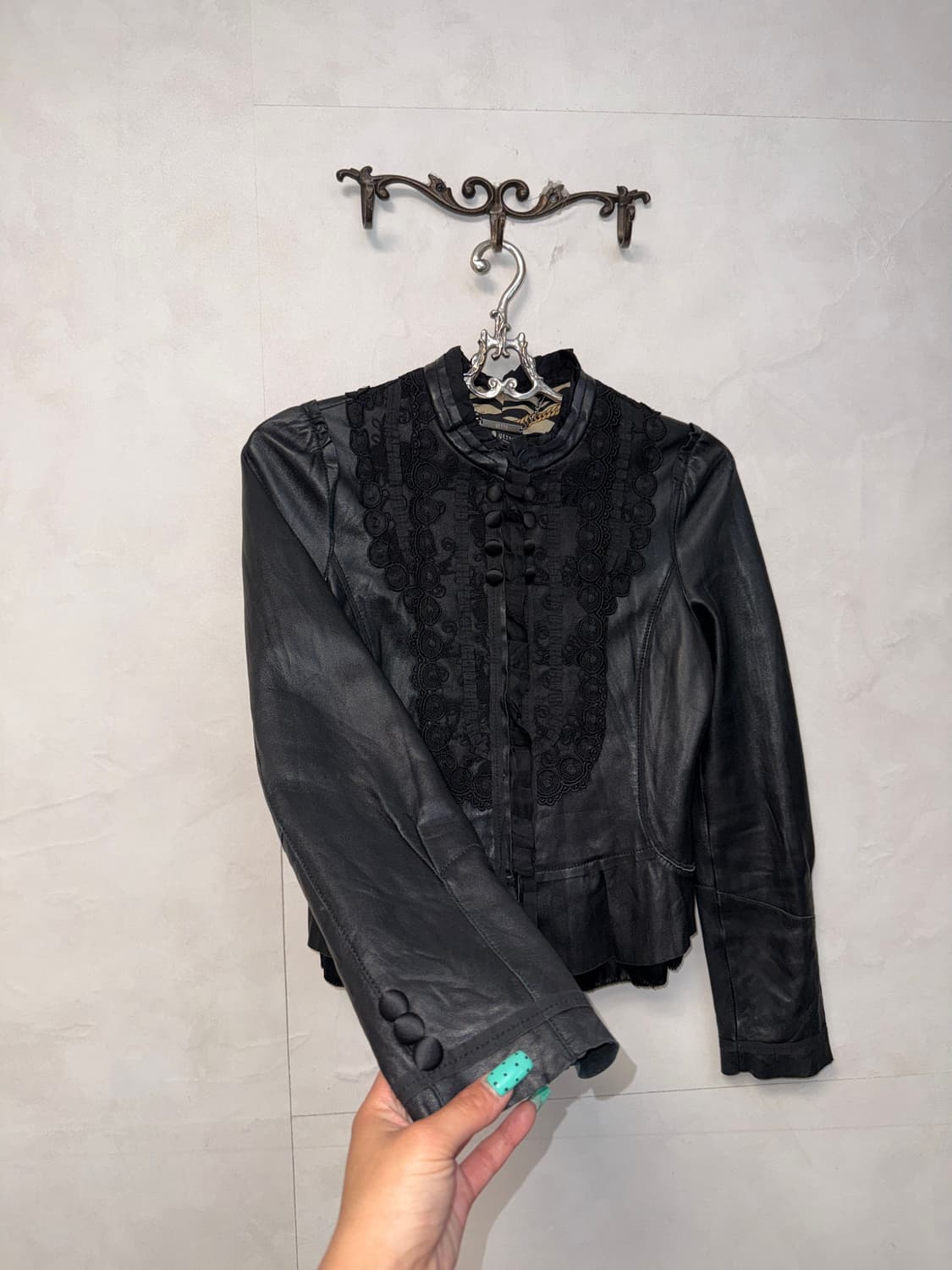 Black lamb skin button lace buckle jk 상품이미지3