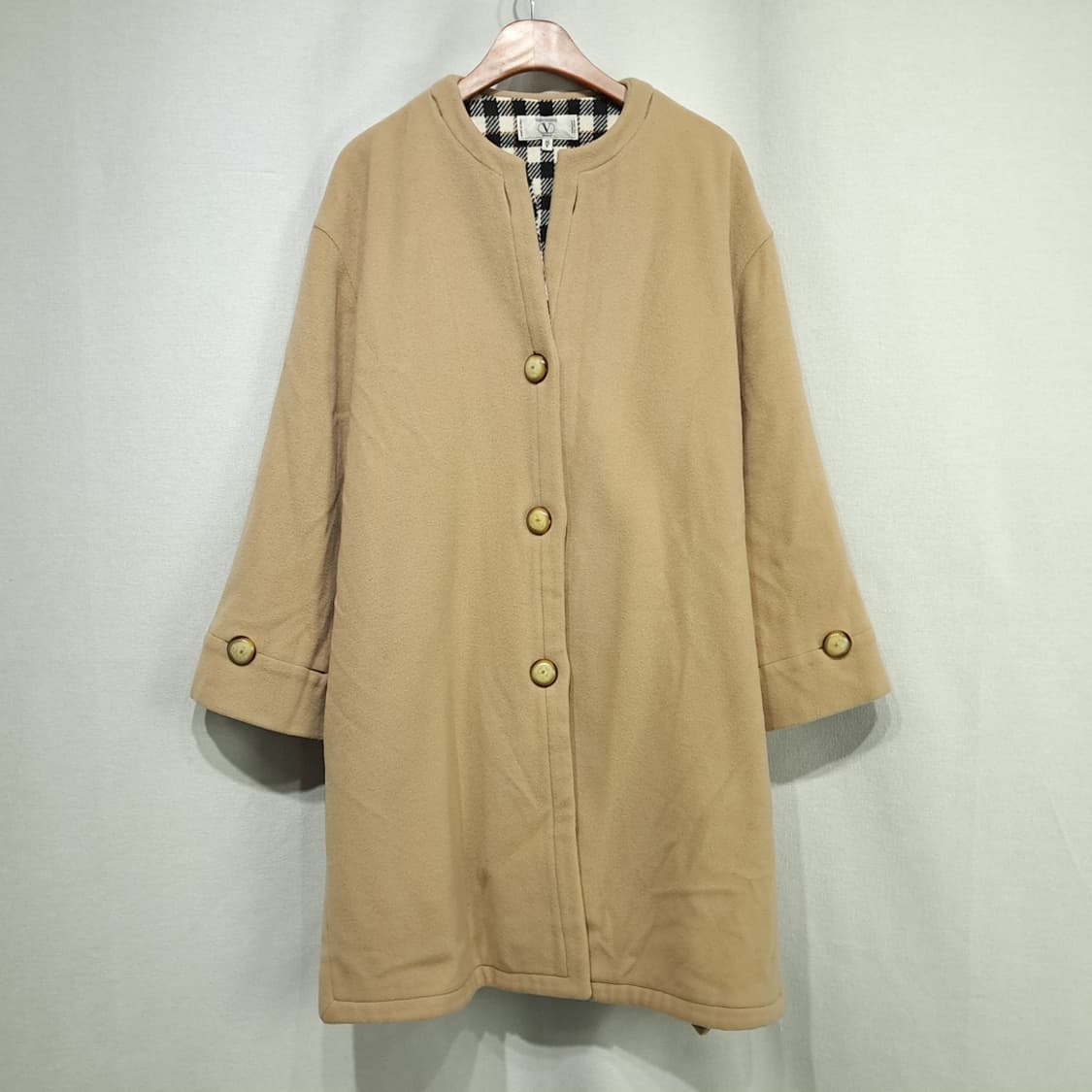 CN828W L 발렌티노 Miss V 카멜 노카라 울 오버핏 코트 상품이미지1