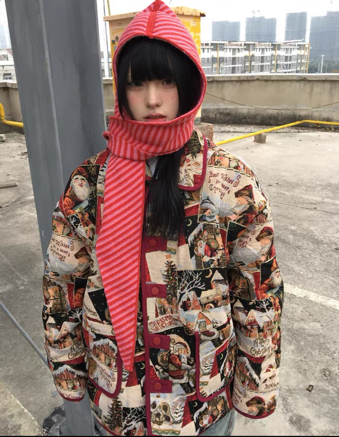 크리스마스 패턴 누빔 자켓  상품이미지3