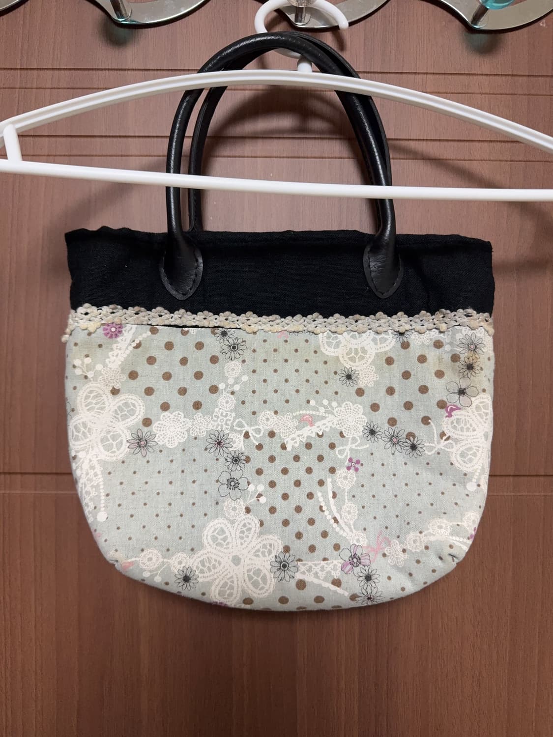 모리걸 하구미 일본 빈티지 핸드메이드 레이스 잔꽃 도트 레이스 핸드백 상품이미지3