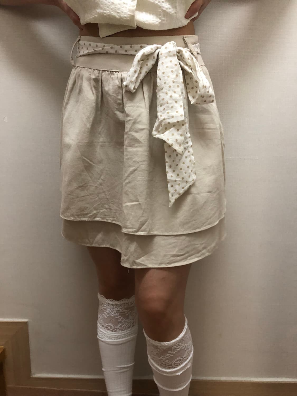 빈티지 베이지 프릴 미니 스커트 상품이미지1
