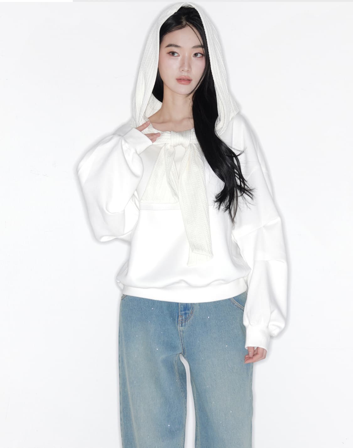 [품절상품,새상품] 더티스 Thetis 리본 오프숄더 후디 상품이미지2