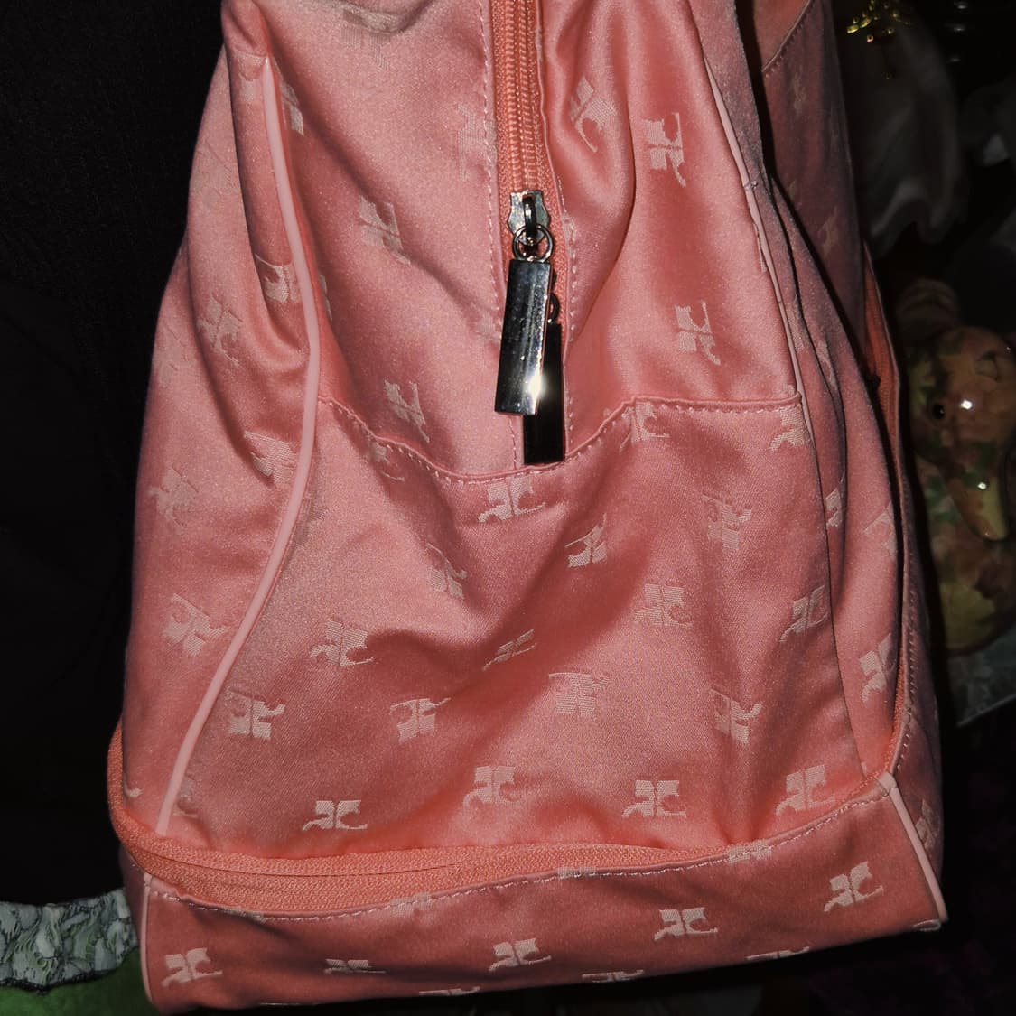 00s 꾸레쥬 핑크 로고 자수 에나멜 빅 볼링백 상품이미지9