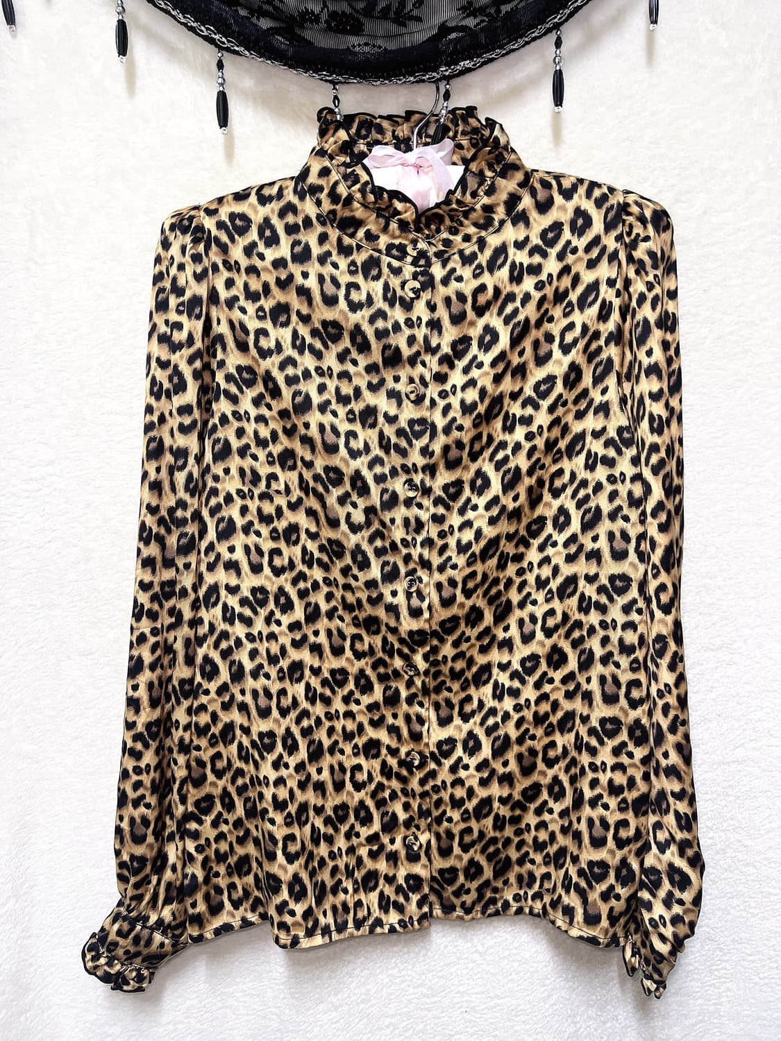 오네갸루 레오파드 호피 애니멀패턴 프릴블라우스 히메 핀터 시부야 헤이세이 상품이미지7