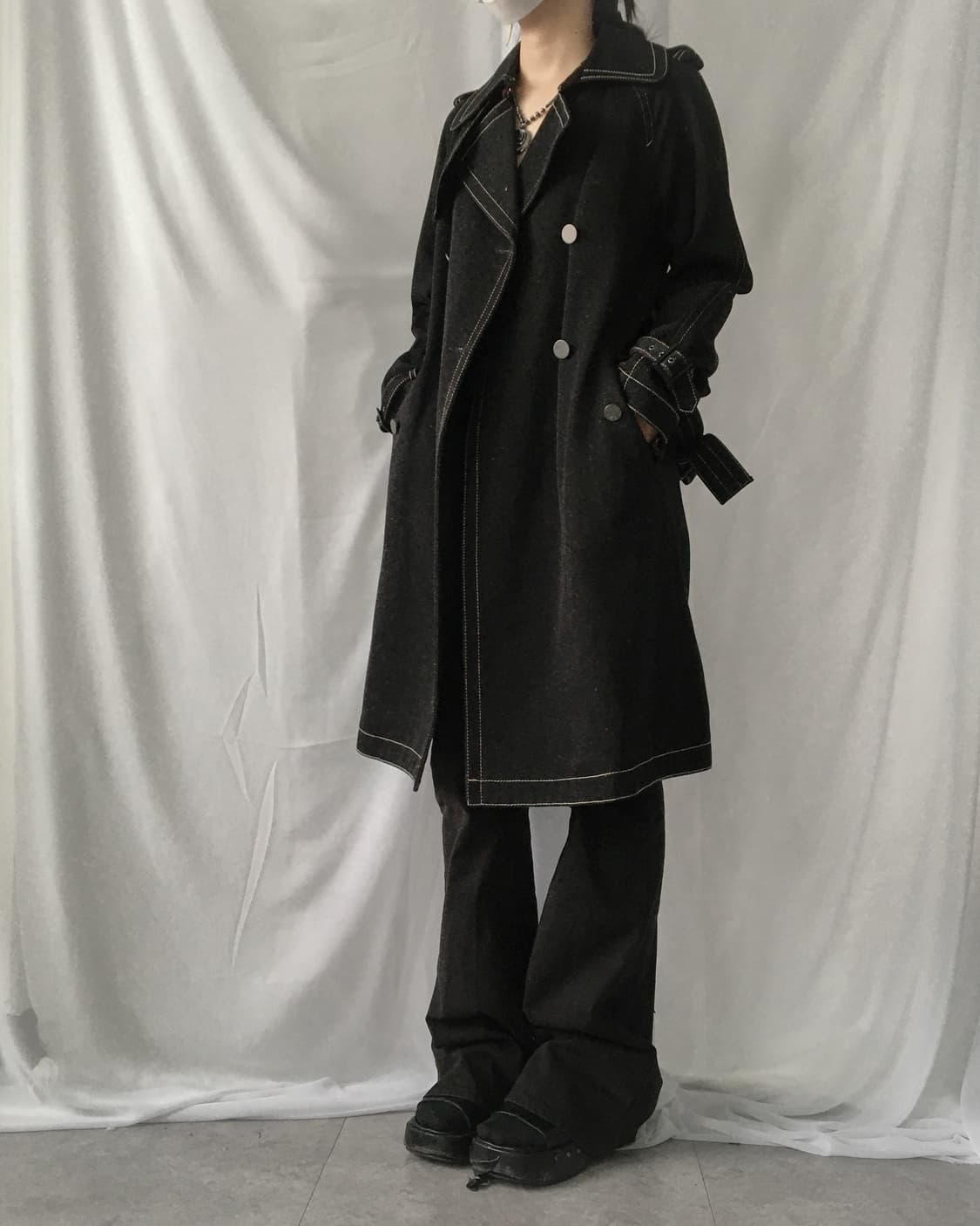 Stitch belted point double button coatSt 상품이미지10