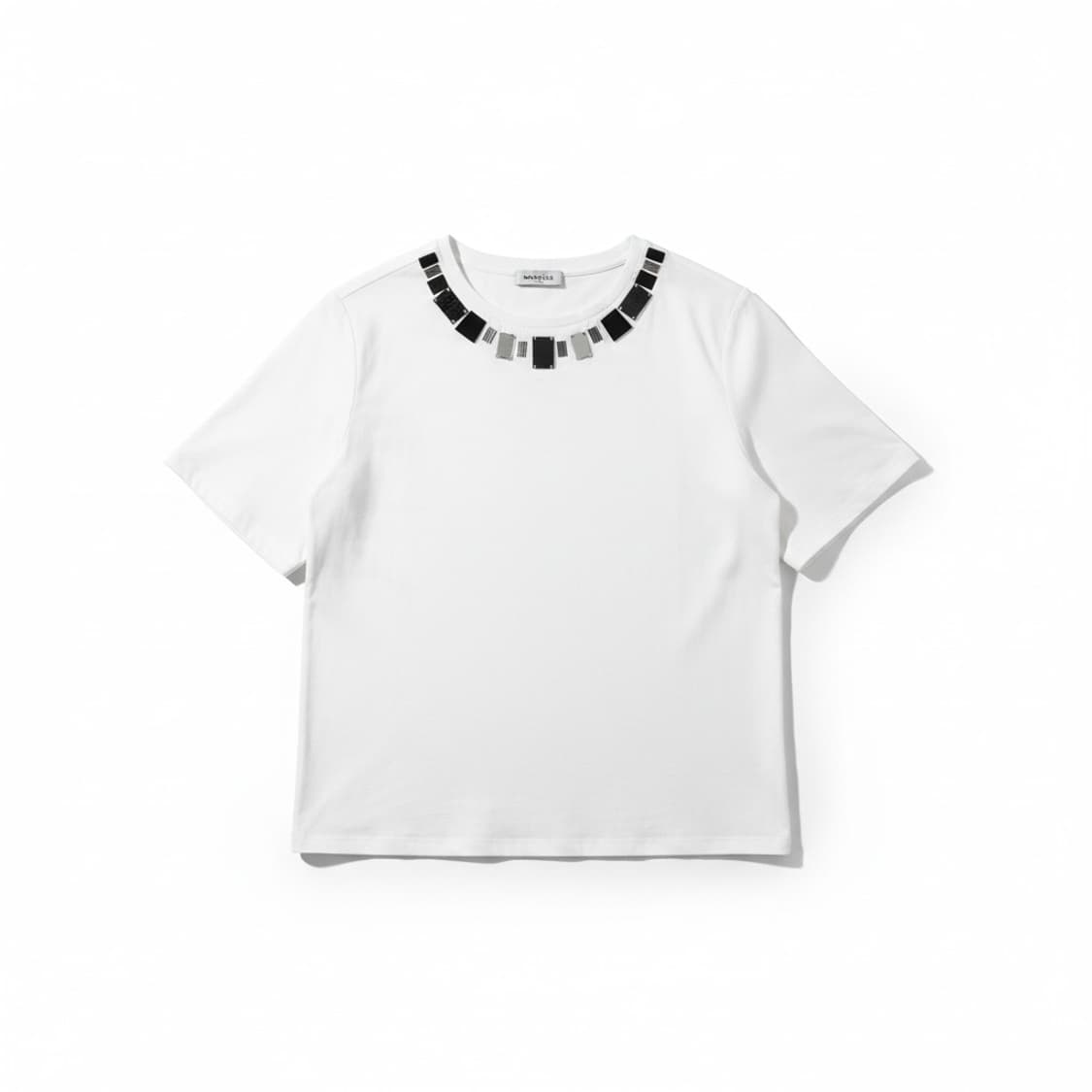 마렐라 넥라인 장식 코튼 티셔츠 상품이미지1