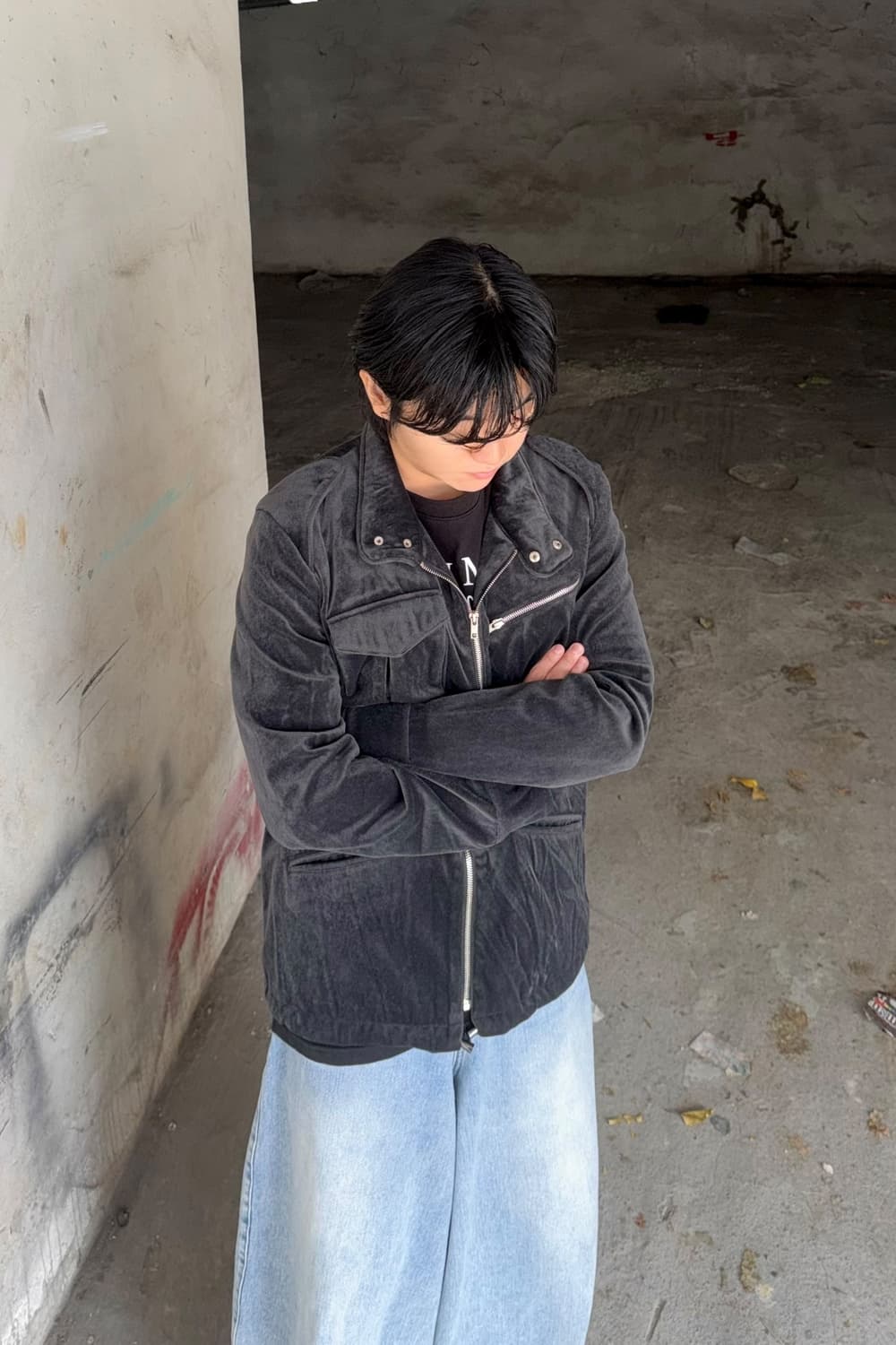 꼼데가르송 옴플 09AW 벨벳 라이더 자켓 L 상품이미지3