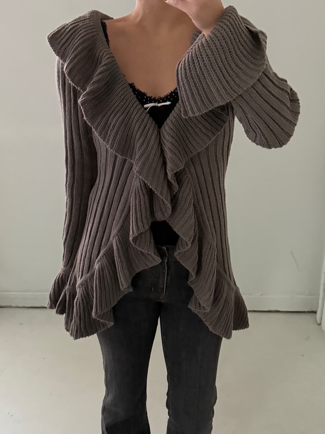 일본빈티지 러플 웨이브 니트가디건 상품이미지1
