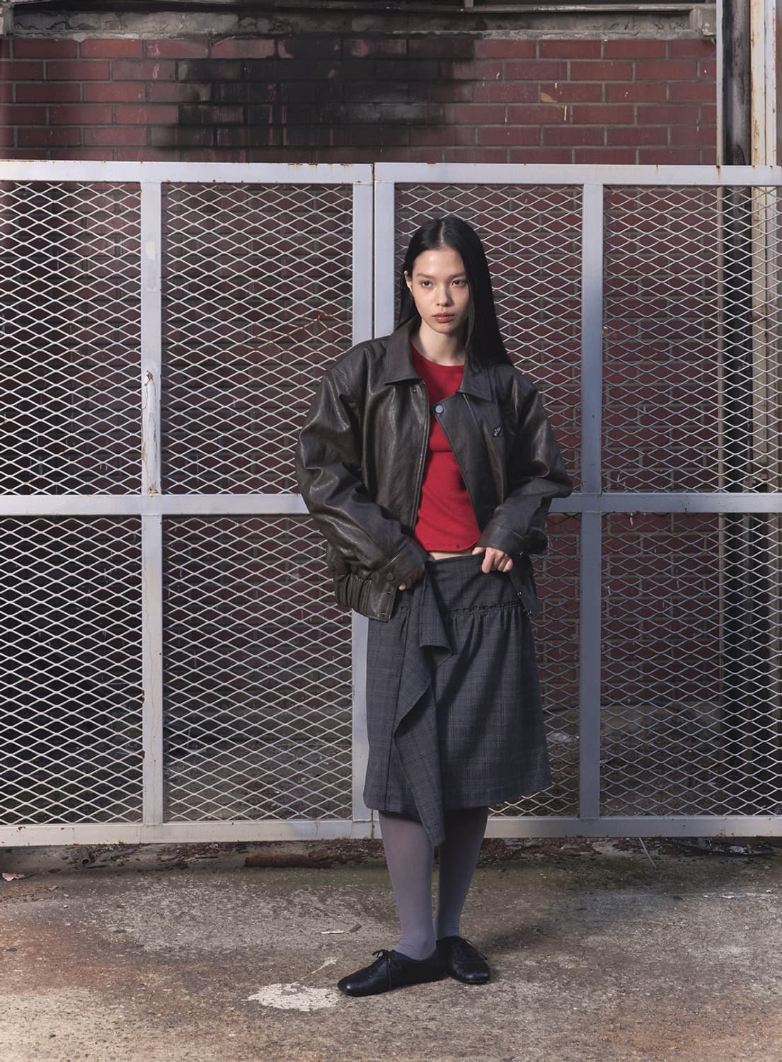 오데스 체크 미디스커트2 상품이미지3