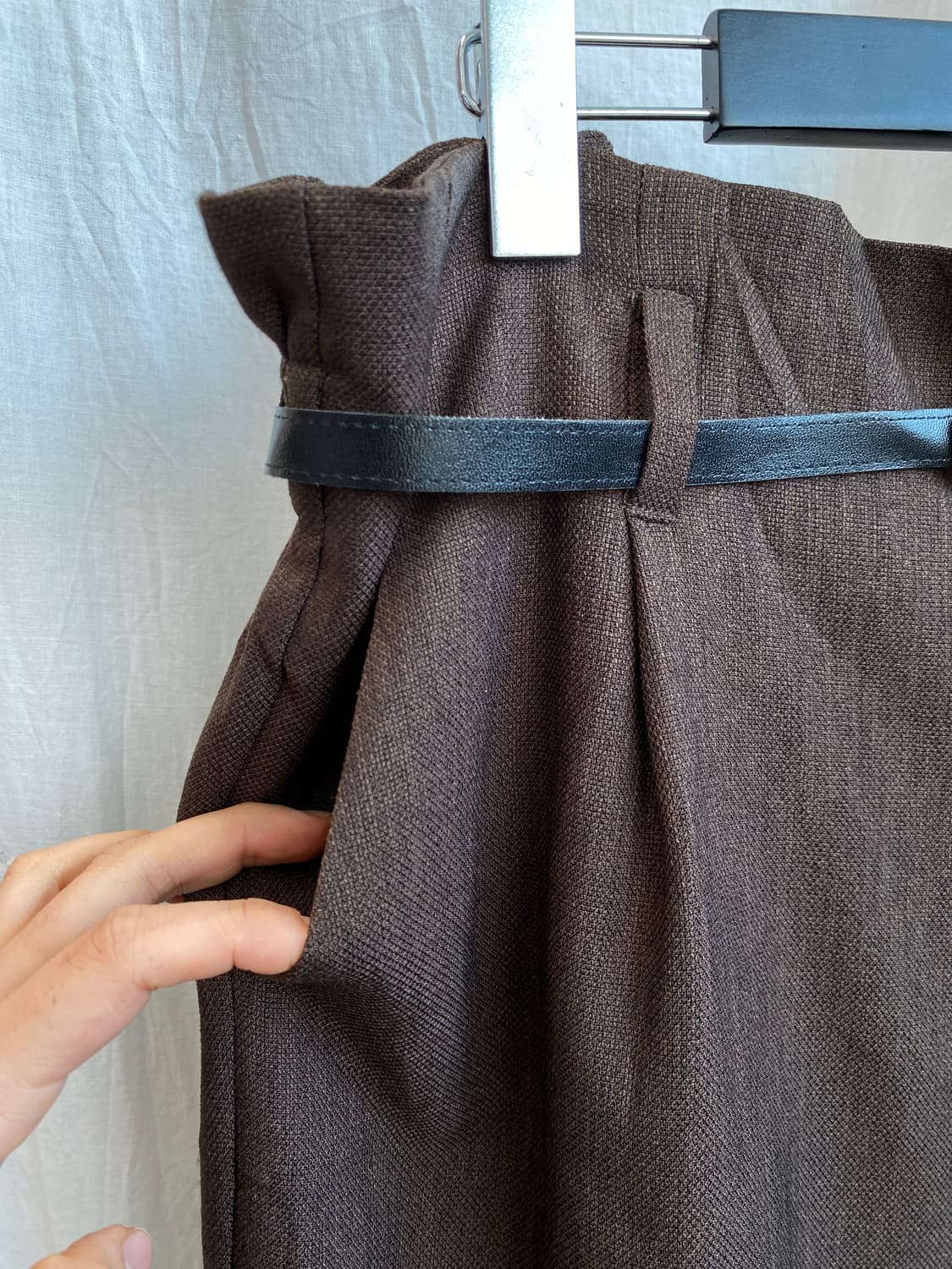 브라운 벨티드 와이드밴딩팬츠(XL 상품이미지5