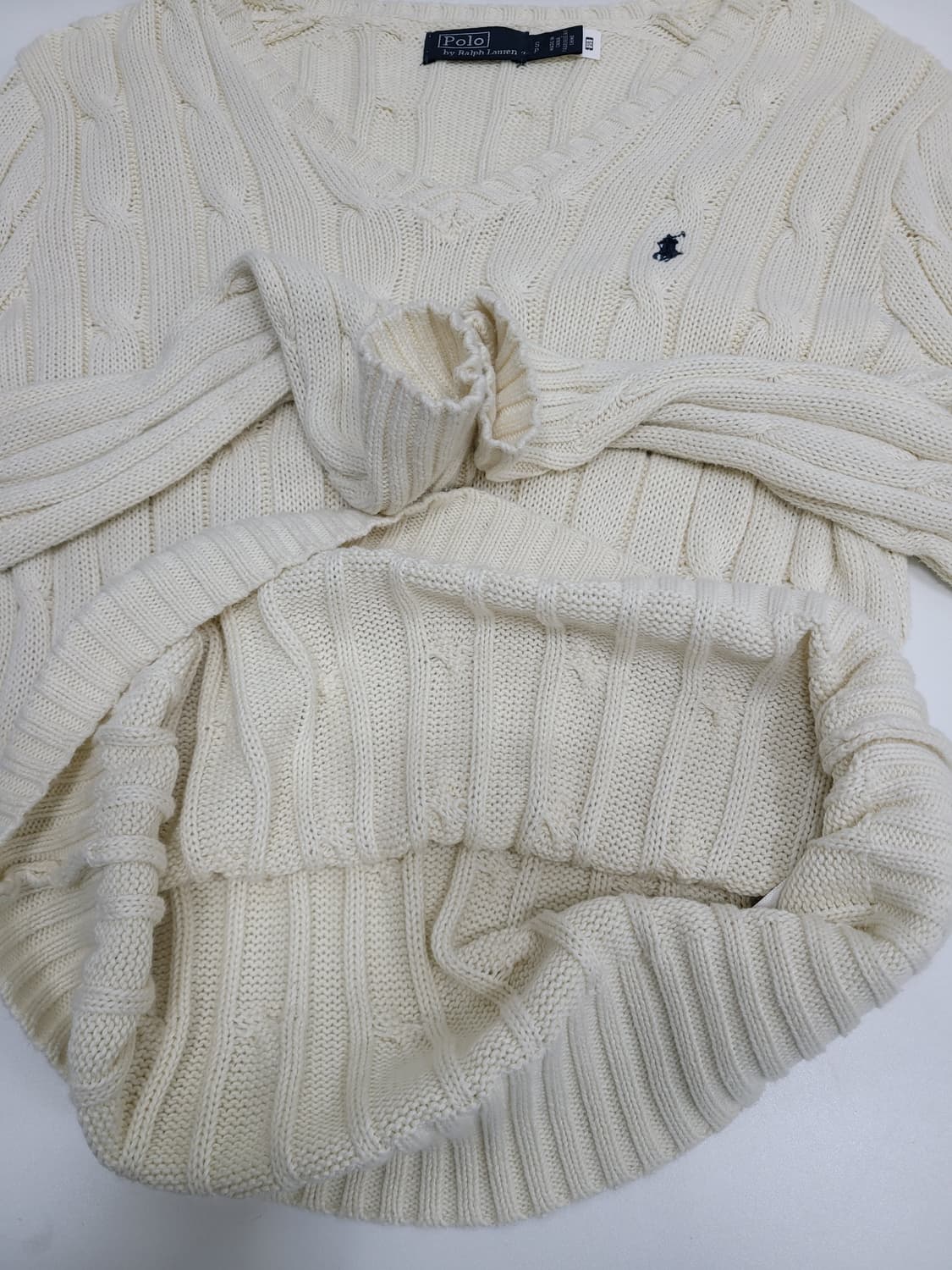 POLO 폴로 랄프로렌 브이넥 케이블 니트 스웨트 / 여 S 아이보리
 상품이미지7