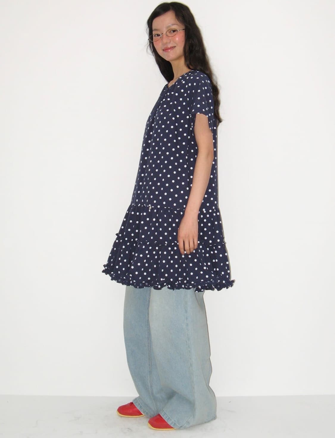 FRILL SHORT SLEEVE ONEPIECE DRESS NAVY 상품이미지2