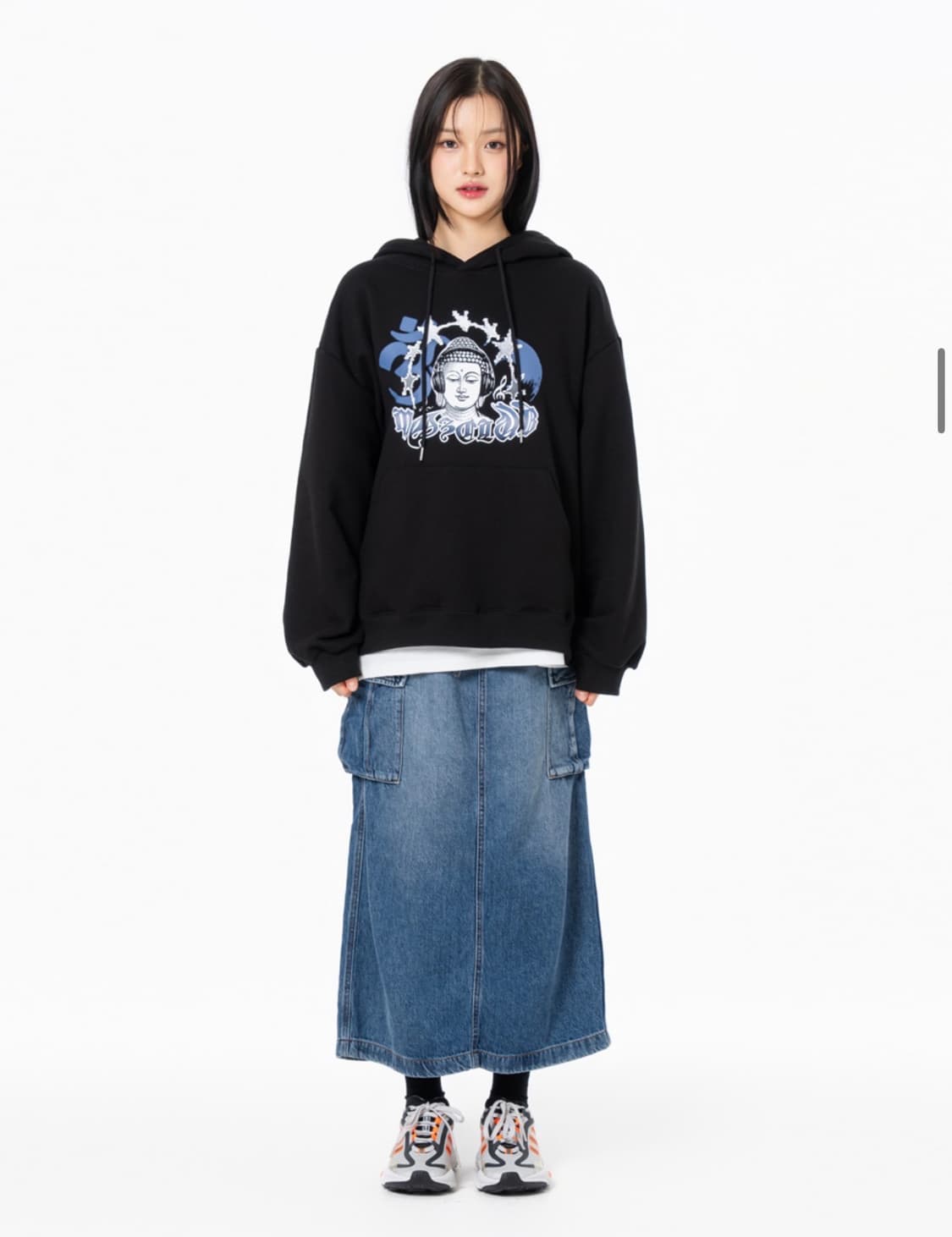 모즈모즈 부다뮤직 그래픽 오버핏 후드 블랙 (남여공용 M-L사이즈) 새상 상품이미지2