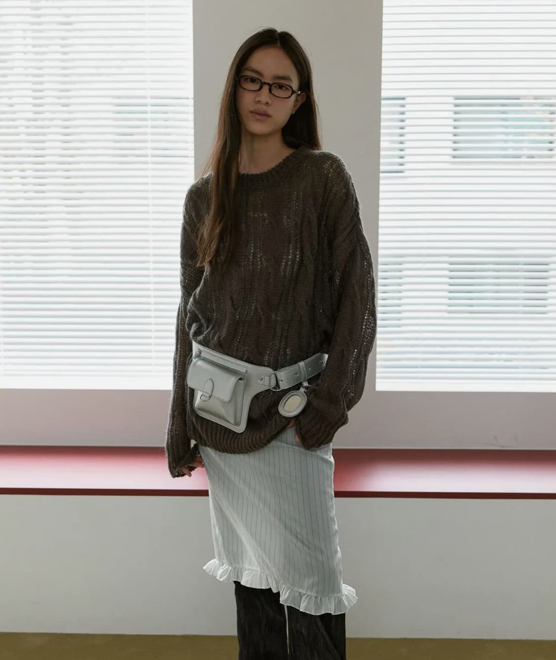 마조네 시어 라운드 오버 니트 브라운 빈티지 상품이미지1