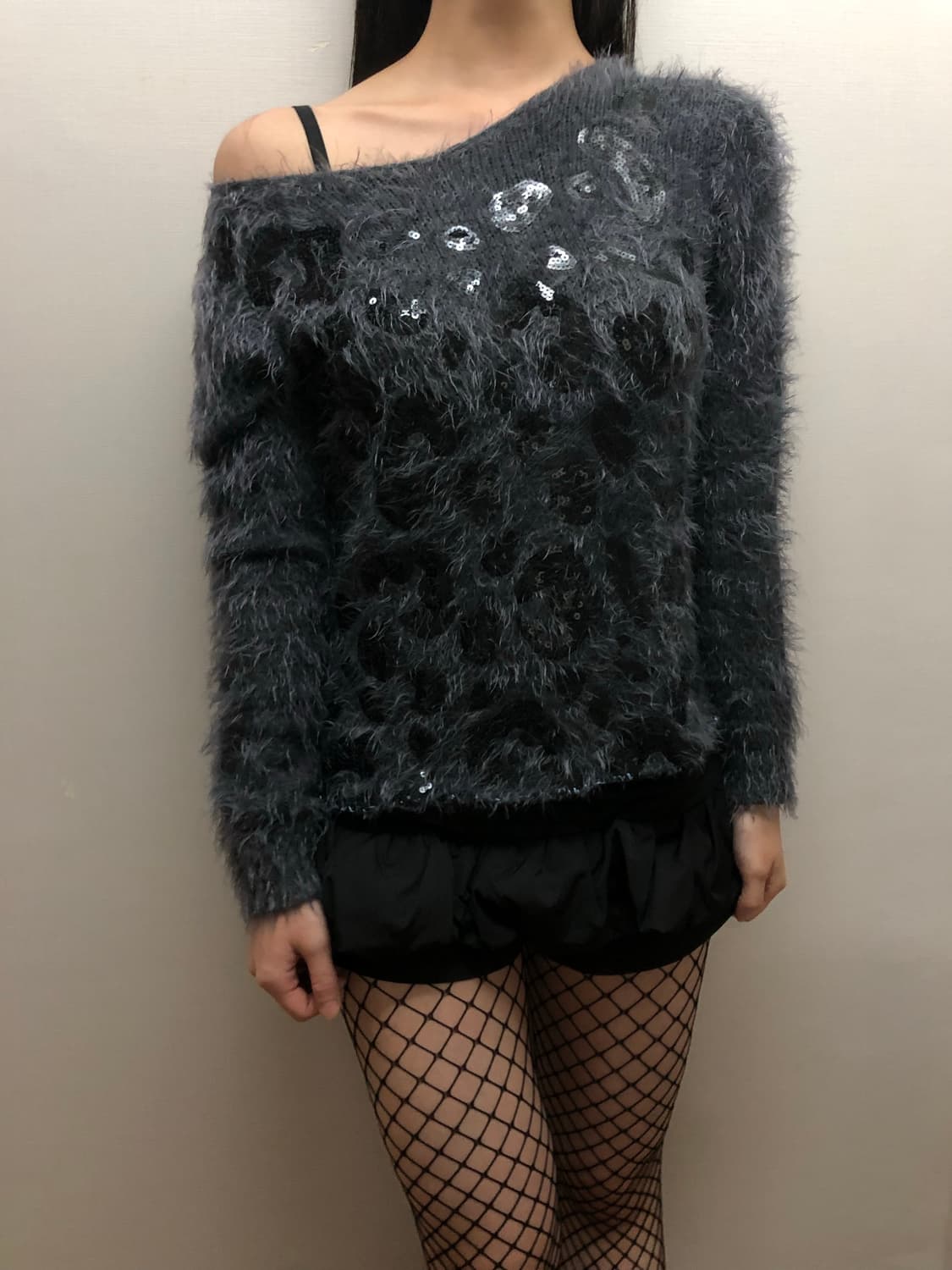 빈티지 챠콜 래오파드 앙고라 니트 상품이미지5