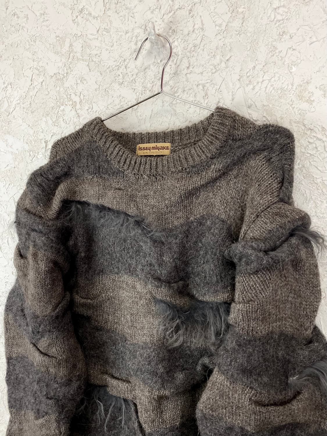 1970s 이세이 미야케 퍼 트리밍 웨이브 링클 울 스웨터 상품이미지3