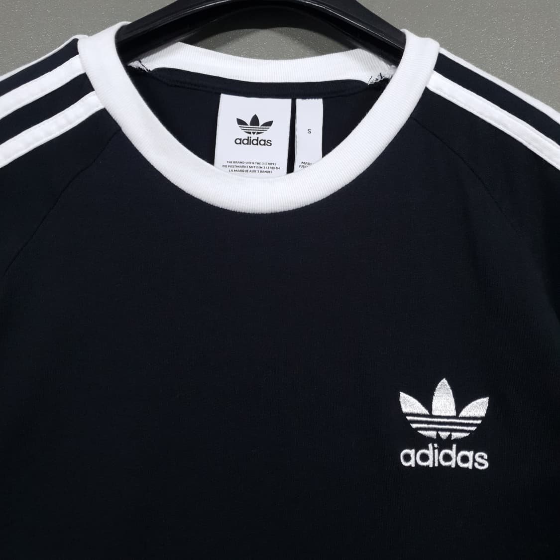 S (90) 아디다스 유로파 파이어버드 로고 삼선 링거티 반팔티 블랙 상품이미지5