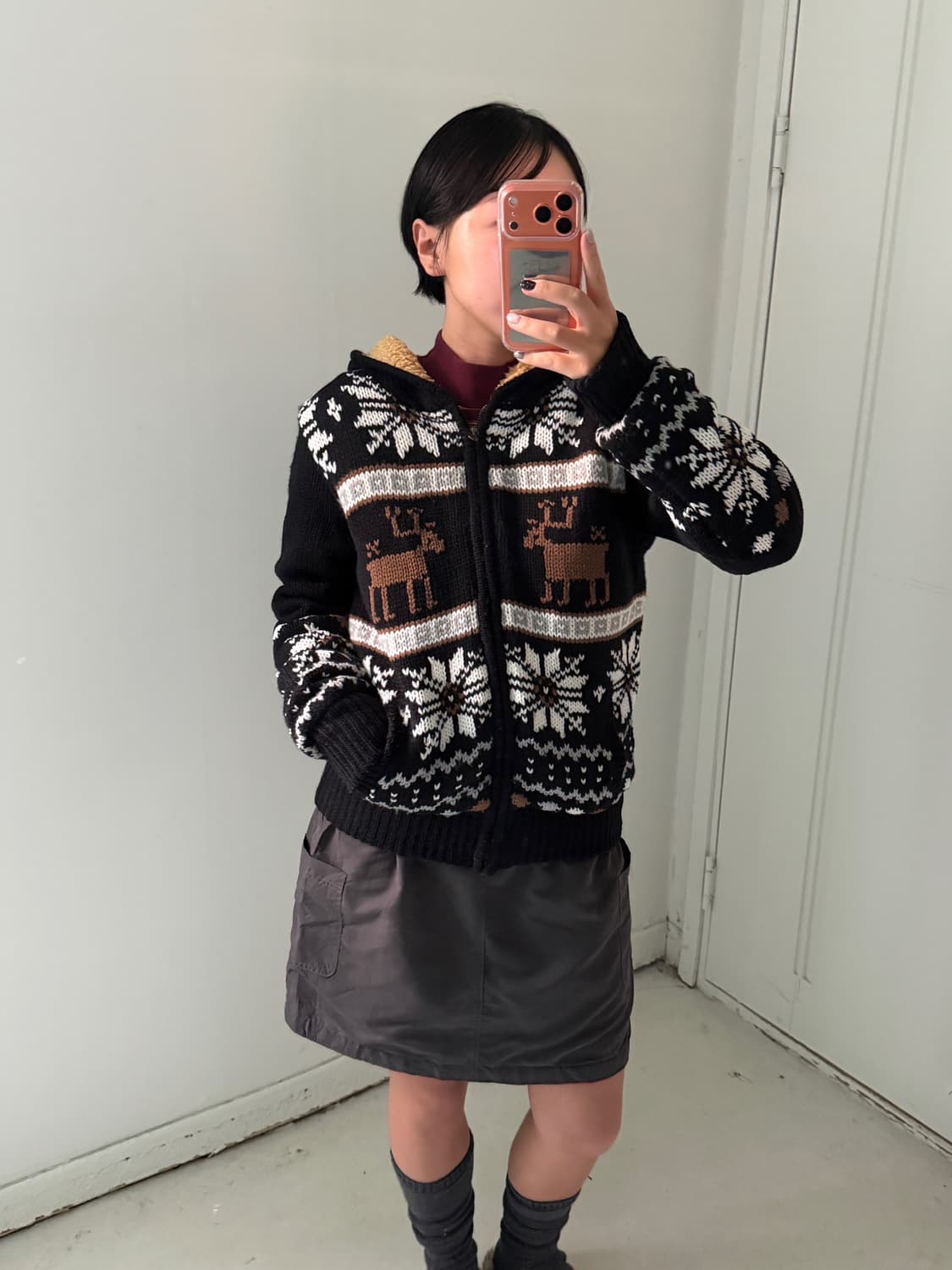 일본빈티지 노르딕 보아털 후드집업 자켓 상품이미지2