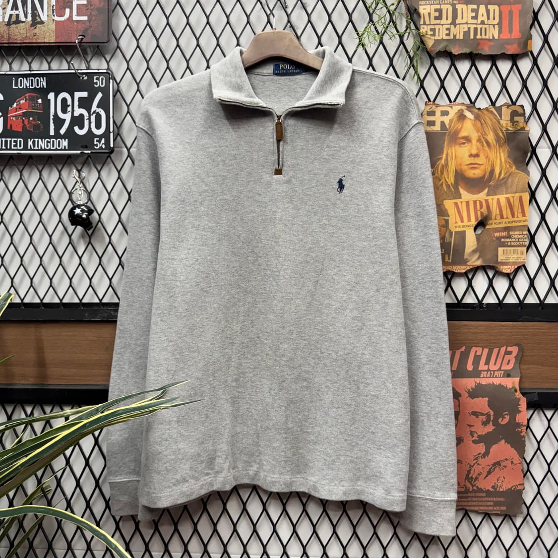 폴로 랄프로렌 반집업 스웻셔츠 네이비 포니 로고 포인트 그레이 상품이미지1