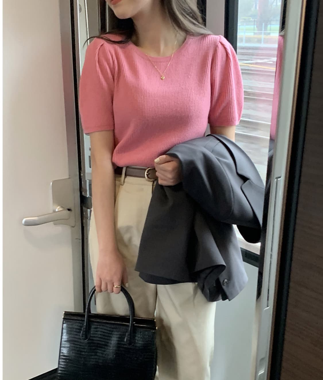 가내스라 핑크 퍼프 반팔니트  상품이미지2