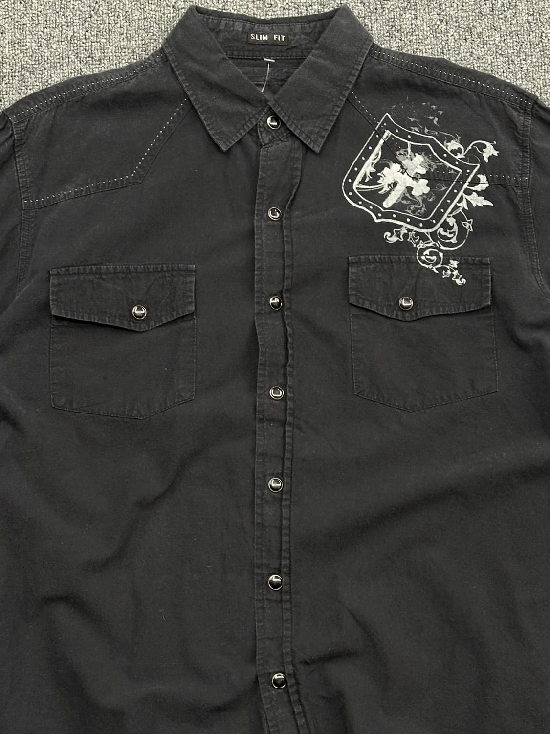 M)일본 빈티지 십자가 프린팅 블랙 셔츠 상품이미지5