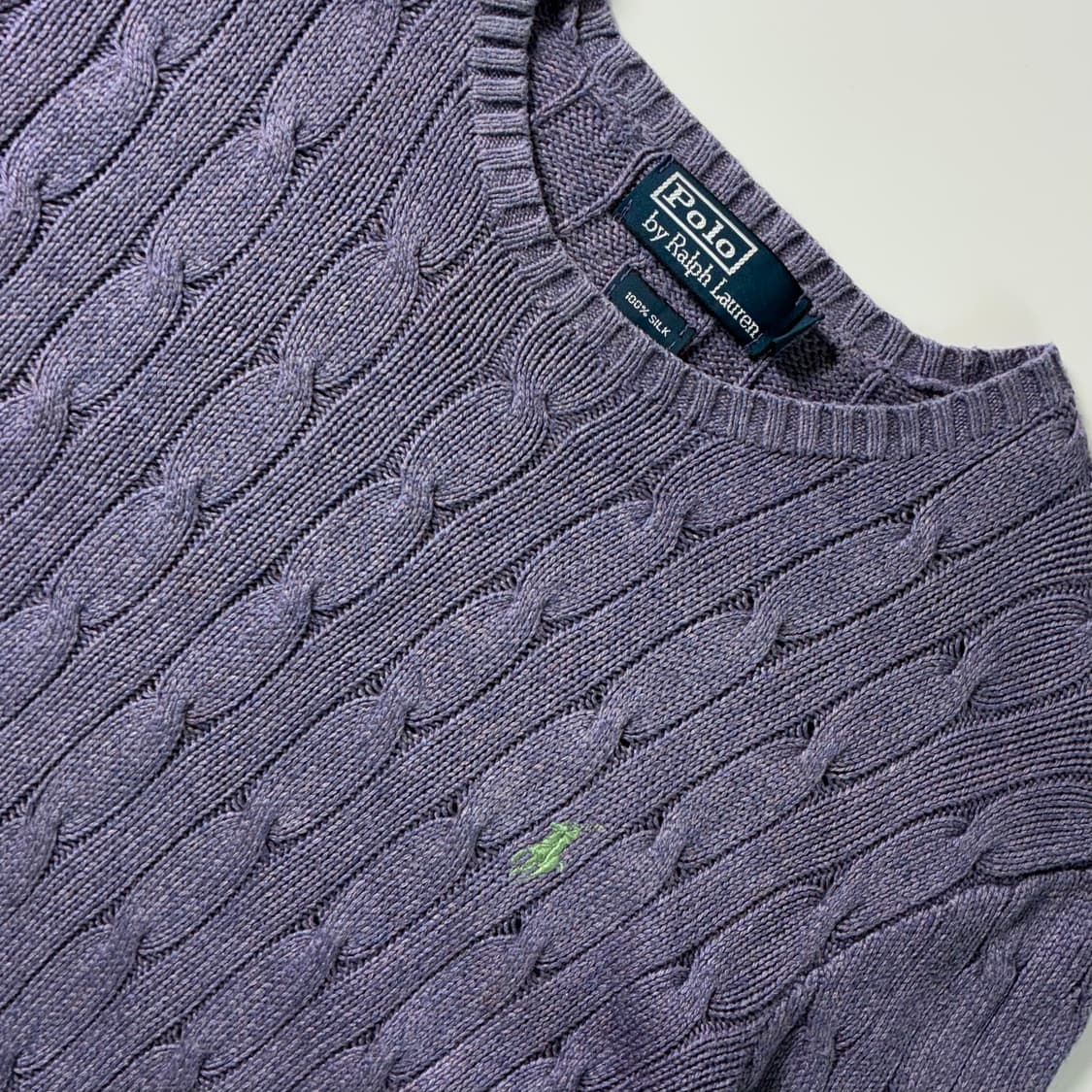Polo  폴로 랄프로렌 자수 실크 라벤더 꽈배기 니트  상품이미지3