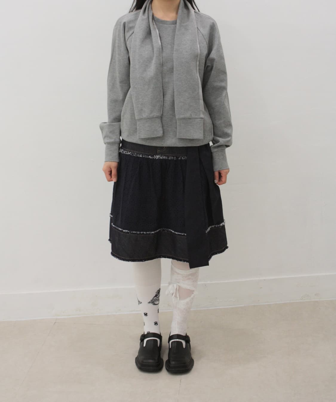 vtg denim ribbon skirt 상품이미지1