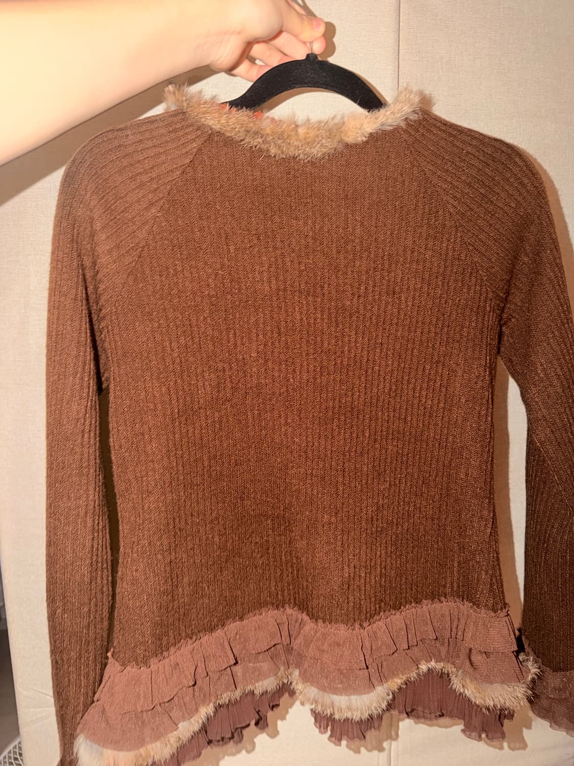 토끼 퍼 가디건 오리엔탈 페어리 브라운 갸루 Y2K 빈티지 상품이미지3