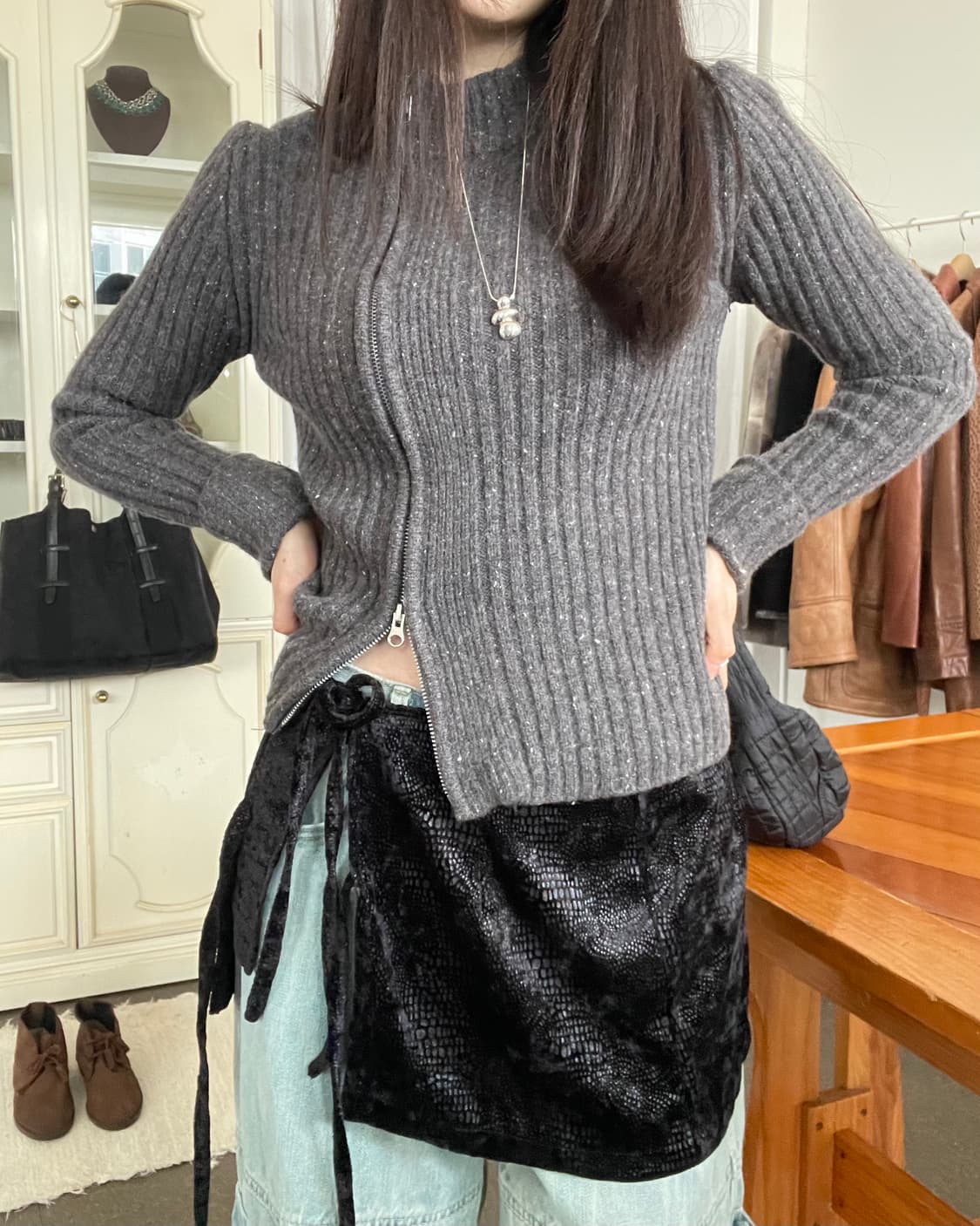 vintage side two way zip-up cardigan 상품이미지7