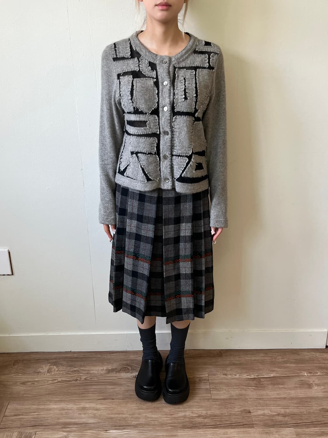 vtg japan 멀티체크 울 스커트 상품이미지6