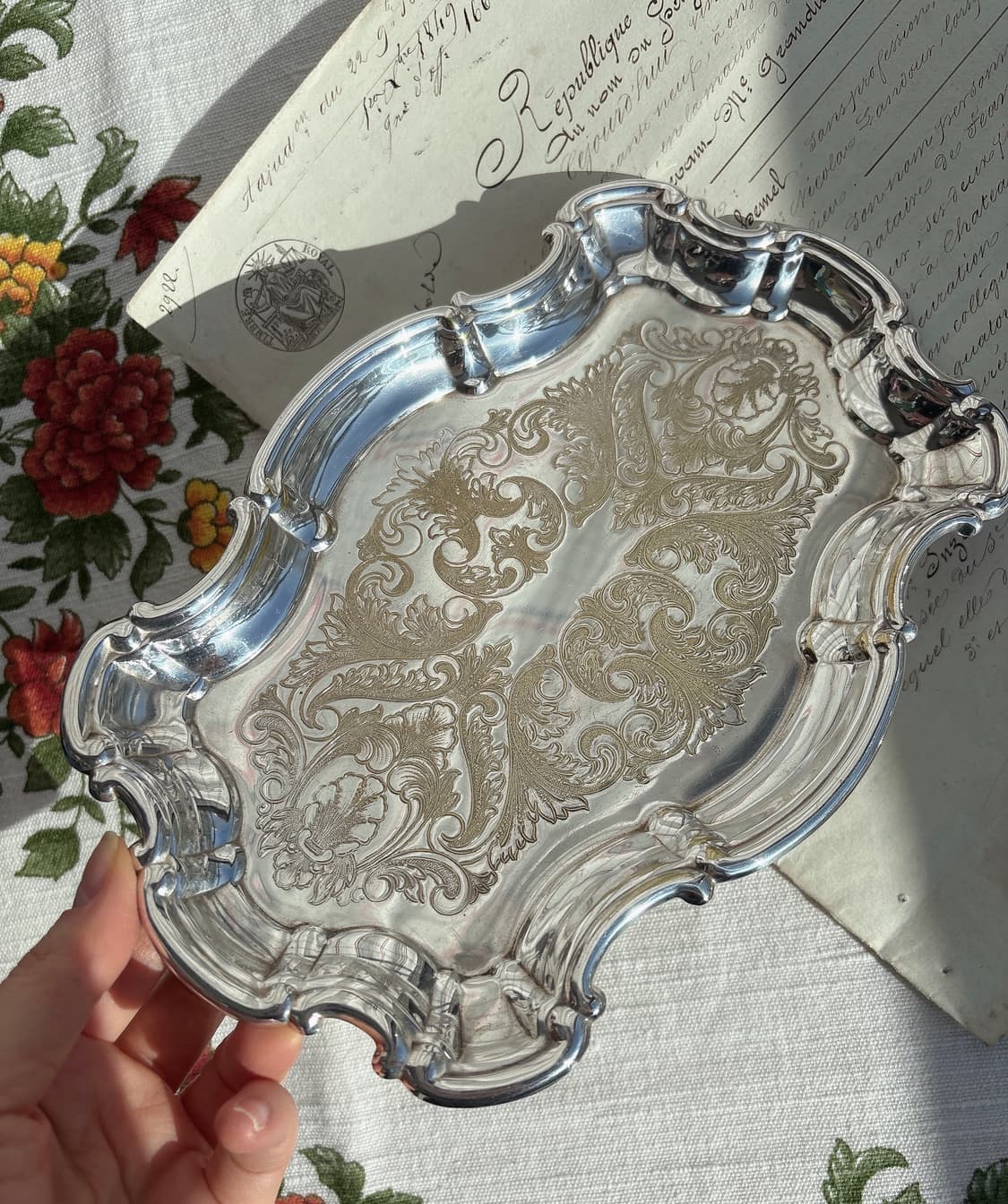 빈티지 실버플레이트 스캘럽림 트레이 상품이미지4