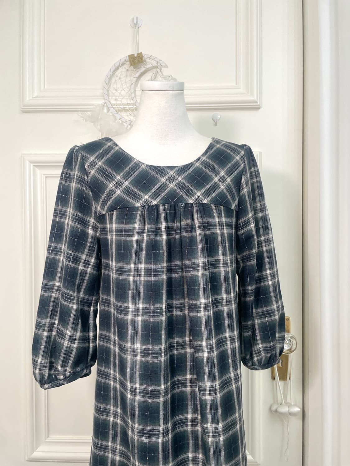 EARTH navy glitter check puff shirring m 상품이미지7