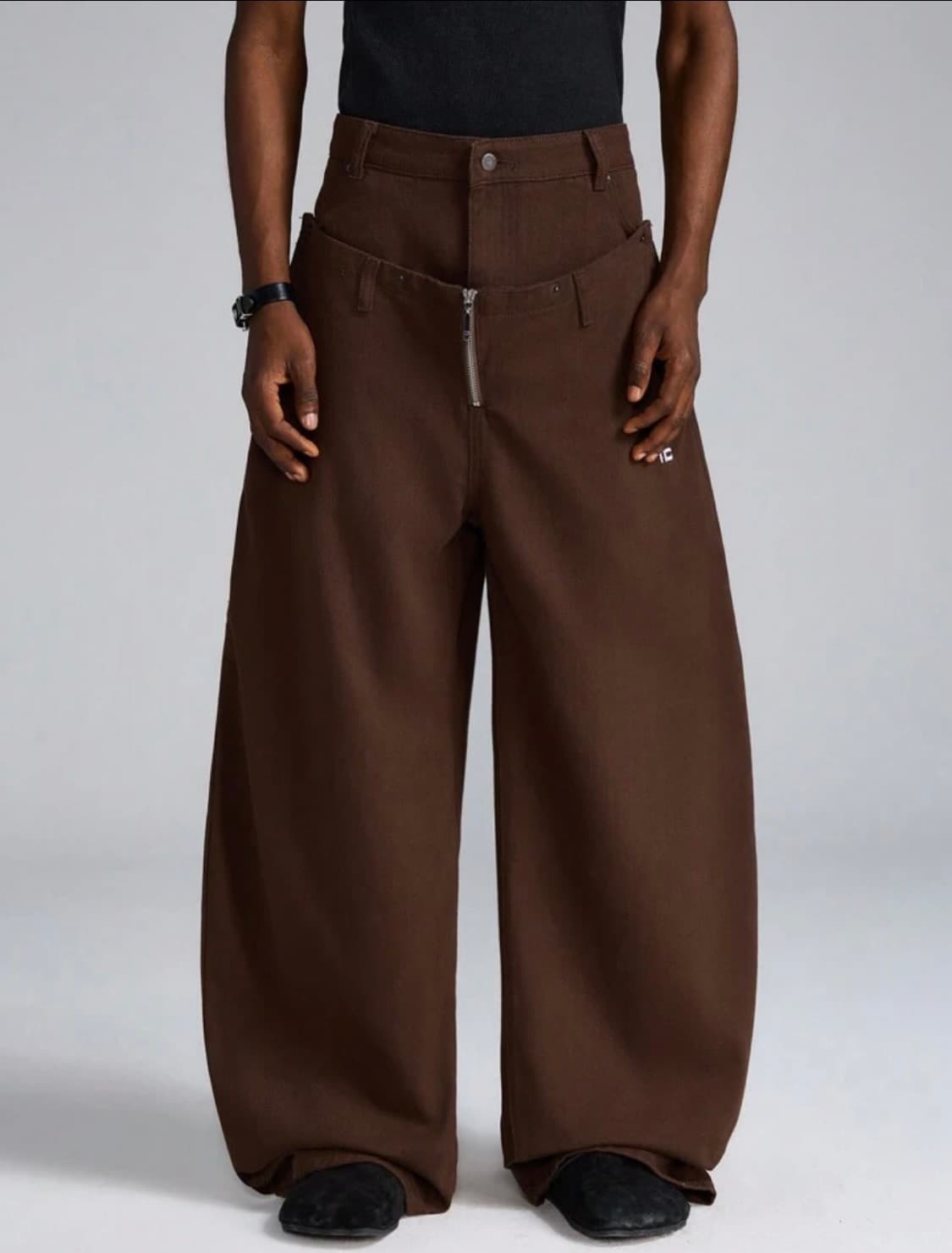 S 브라운 와이드 팬츠 스트릿 청바지 벌룬 상품이미지1