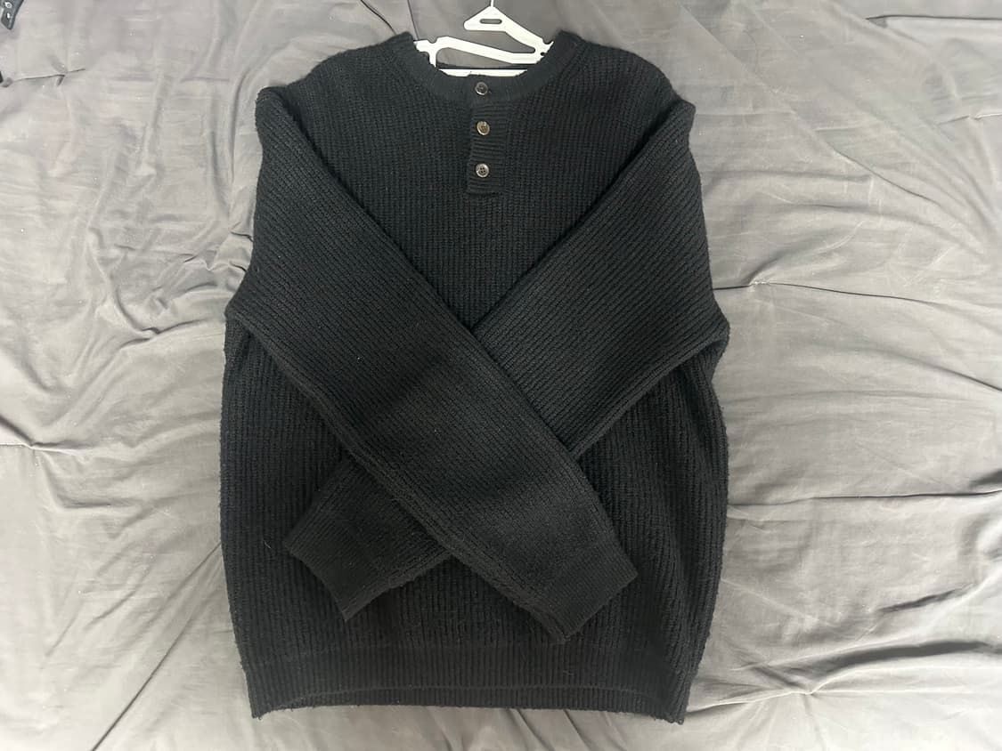 르아르 오버핏 헨리넥 니트 블랙 상품이미지1