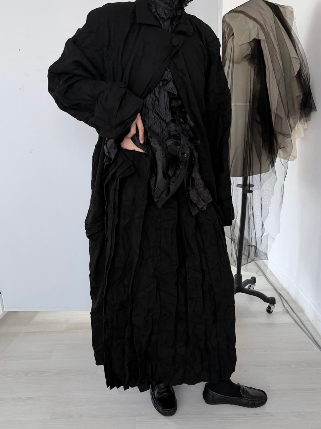 에옹쓰 Paper Wool Offbeat Pleats Skirt 0 상품이미지1