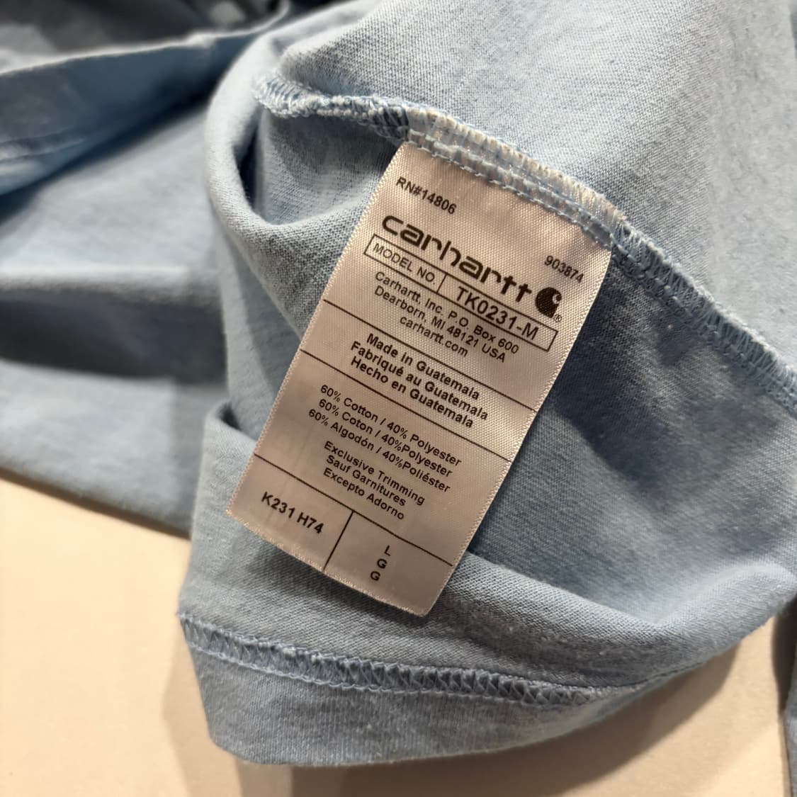 [L] 칼하트 루즈핏 팔 로고 긴팔 티셔츠 하늘색 C796 상품이미지7