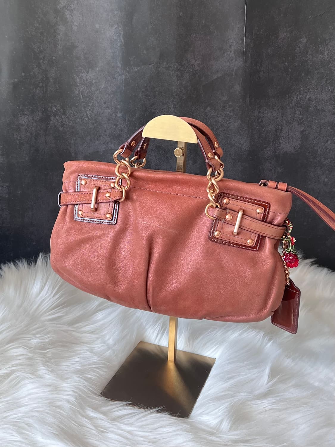 90s coach 코치 카라멜 브라운 레더 골드체인 아카이브 핸드백 상품이미지2