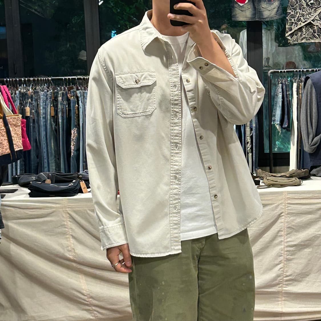 L) Wrangler 랭글러 투포켓 워크웨어 코튼 셔츠 크림 아이보리 상품이미지10