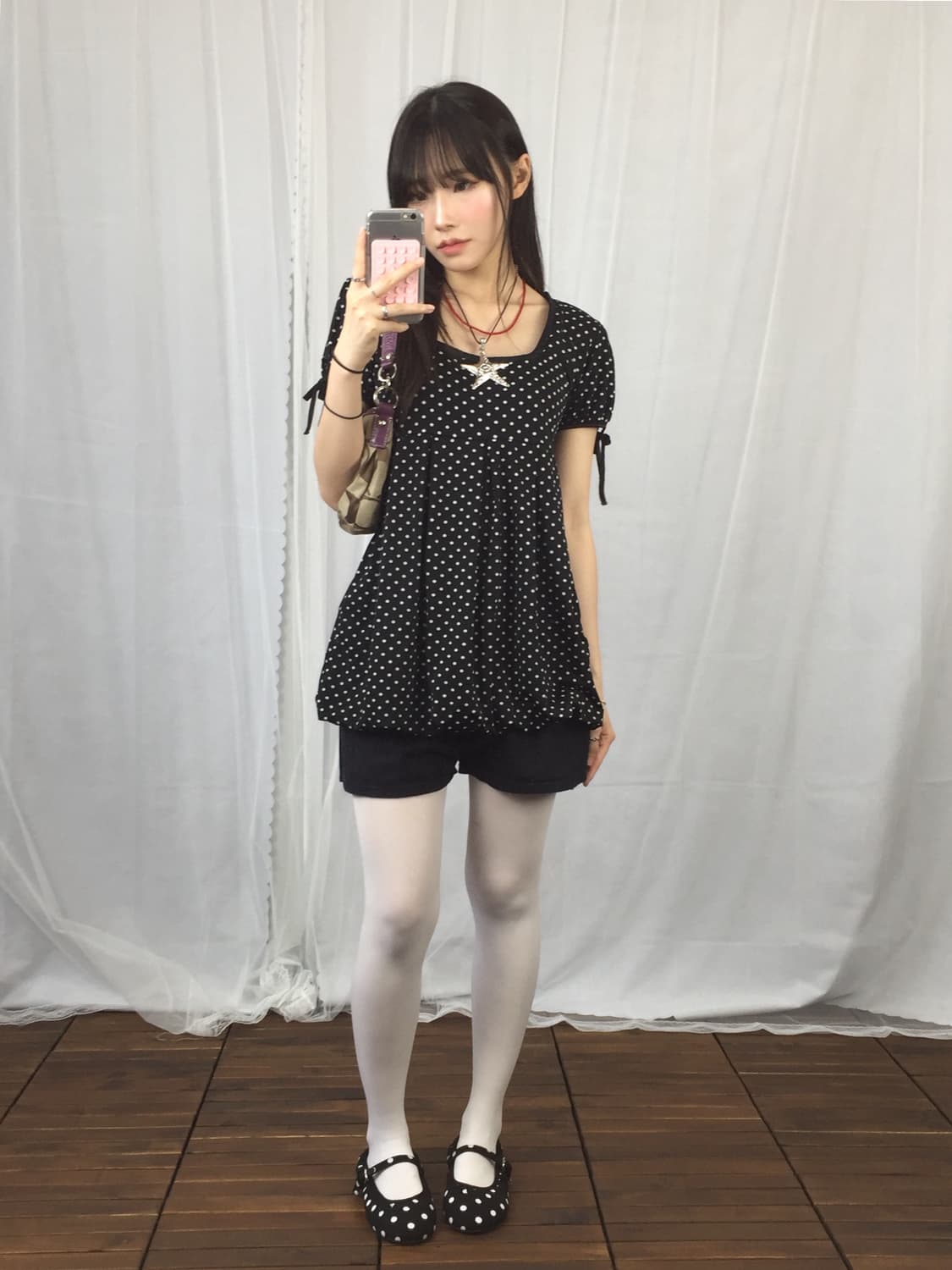 Jpn Queue Black Polka Dot Mini Dress 상품이미지1