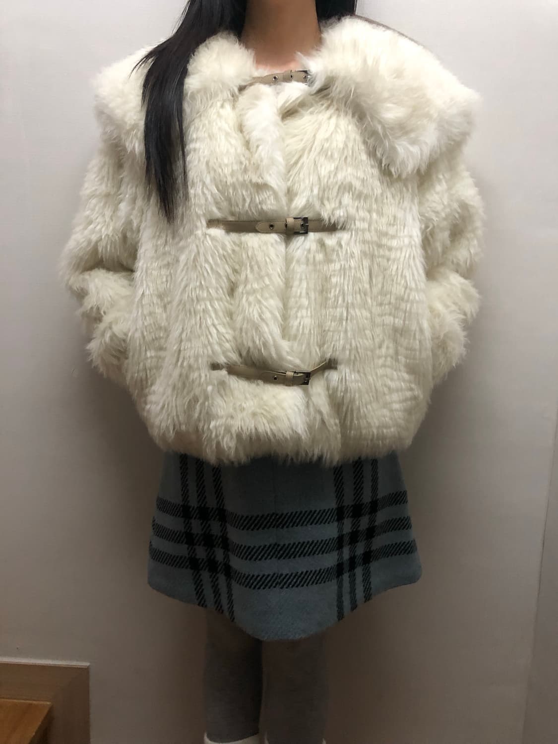 빈티지 화이트 벨티드 에코 퍼자켓 상품이미지1