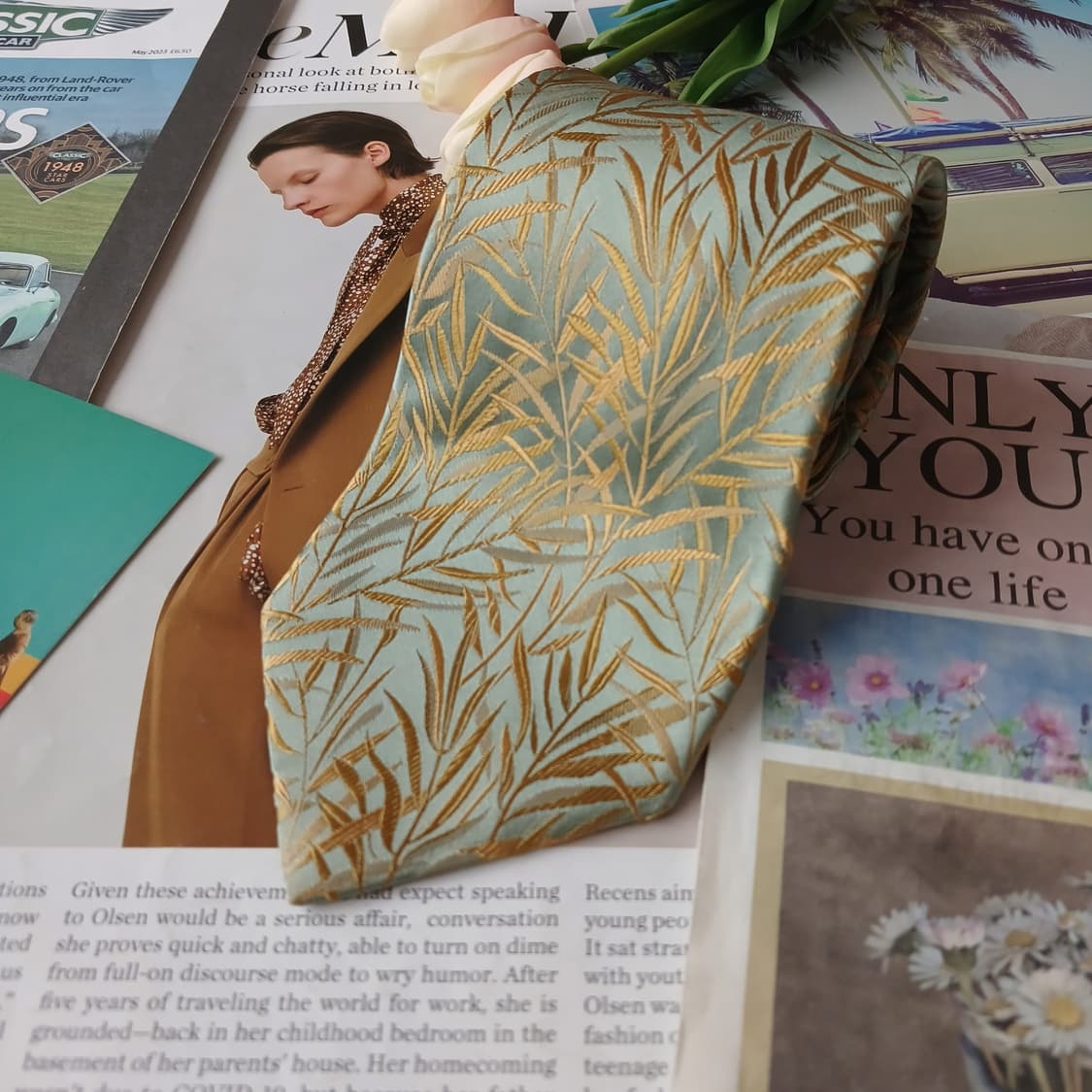 짐톰슨 실크 옐로우 자수 패턴 넥타이 9.9cm A+등급 A19778 상품이미지2