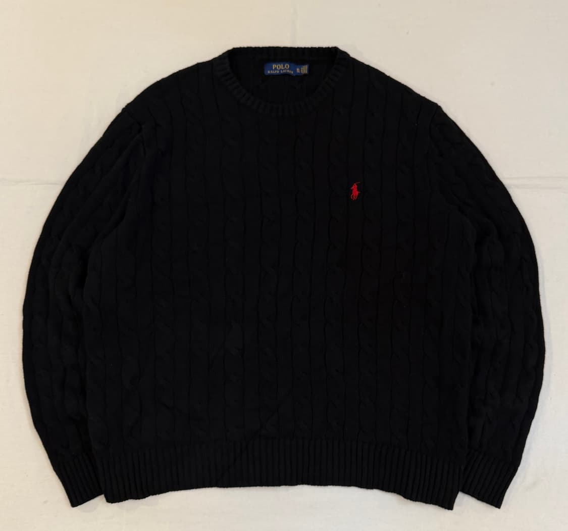 폴로 랄프로렌 꽈배기 케이블 코튼 니트 블랙 상품이미지1