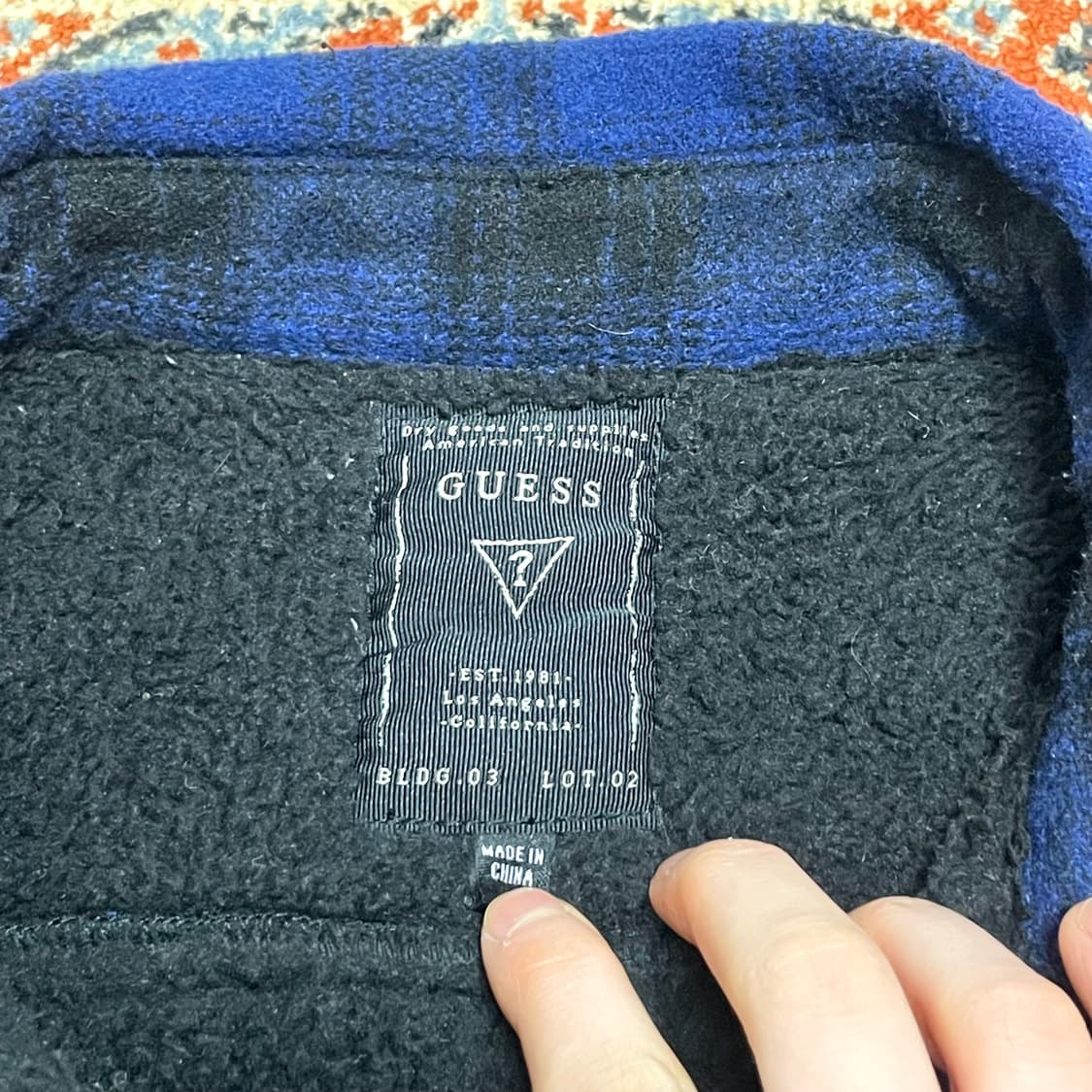 게스 블루 체크 포켓 플리스 셔츠 여성S 상품이미지4